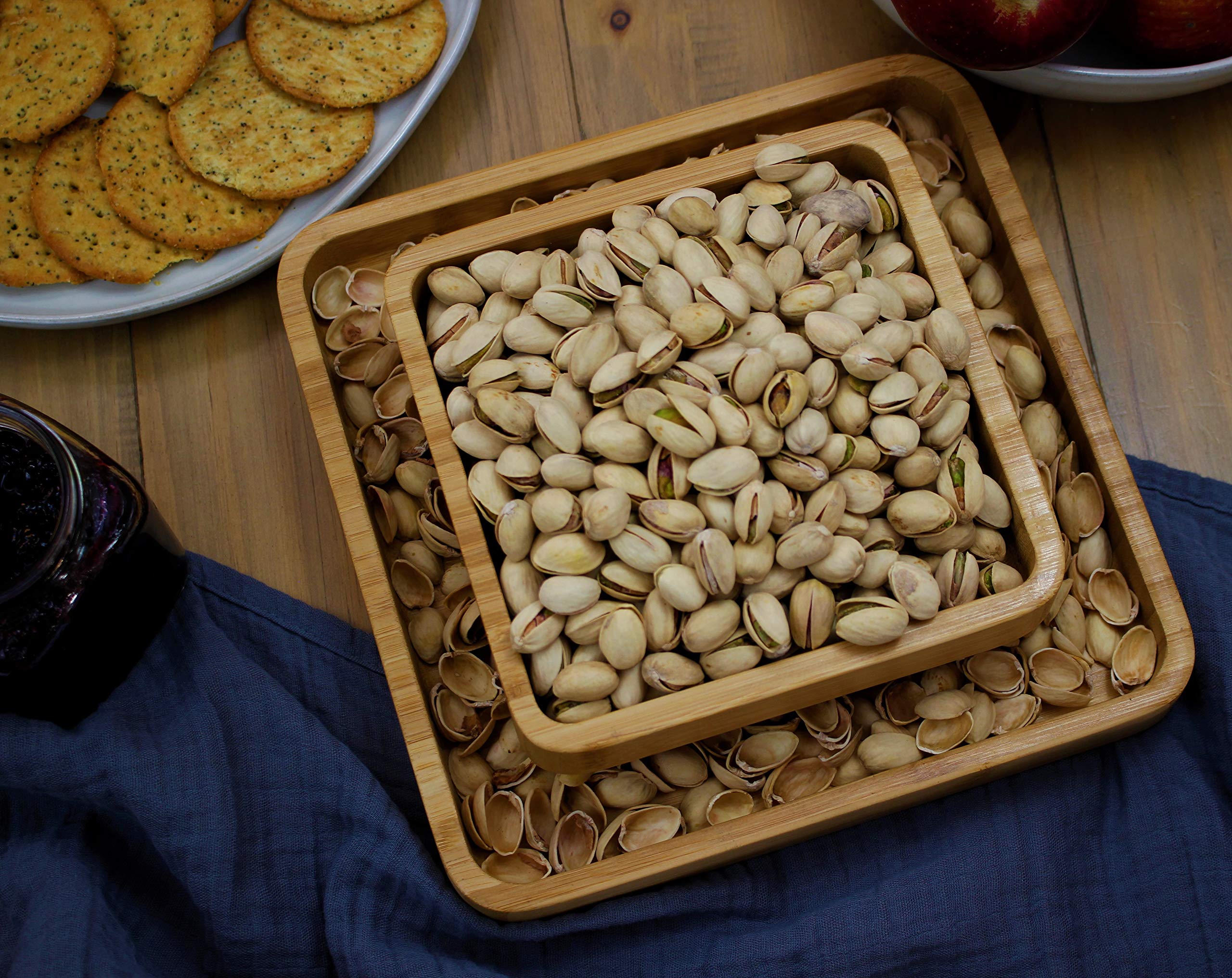 Penko Bamboo Pistachio Snack Bowl Double Dish Holder Bowl Pedestal And Sunflower Seed Nut Bowl With Shell Storage