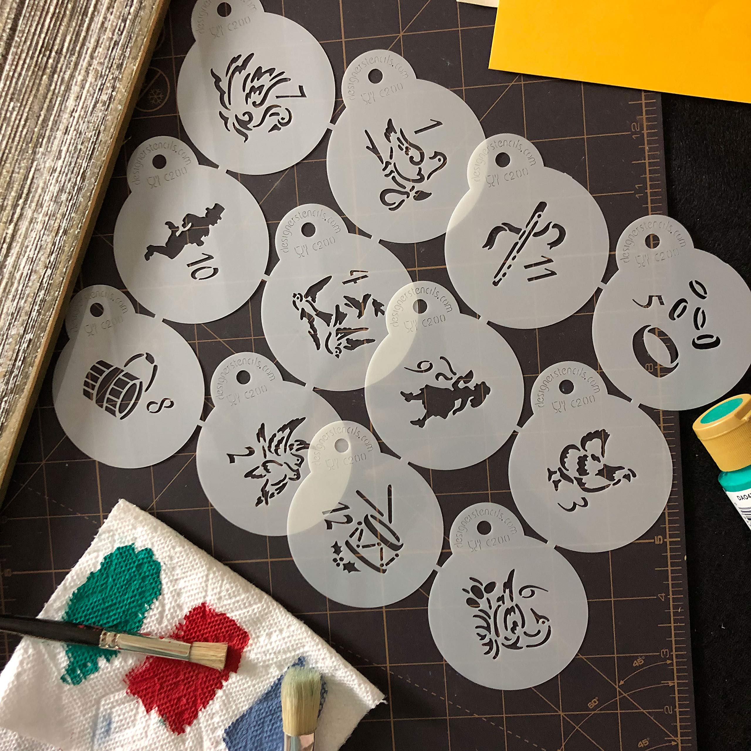 Designer Stencils Twelve Days Of Christmas Cookie And Cupcake Stencils (Small), Beige/Semi-Transparent