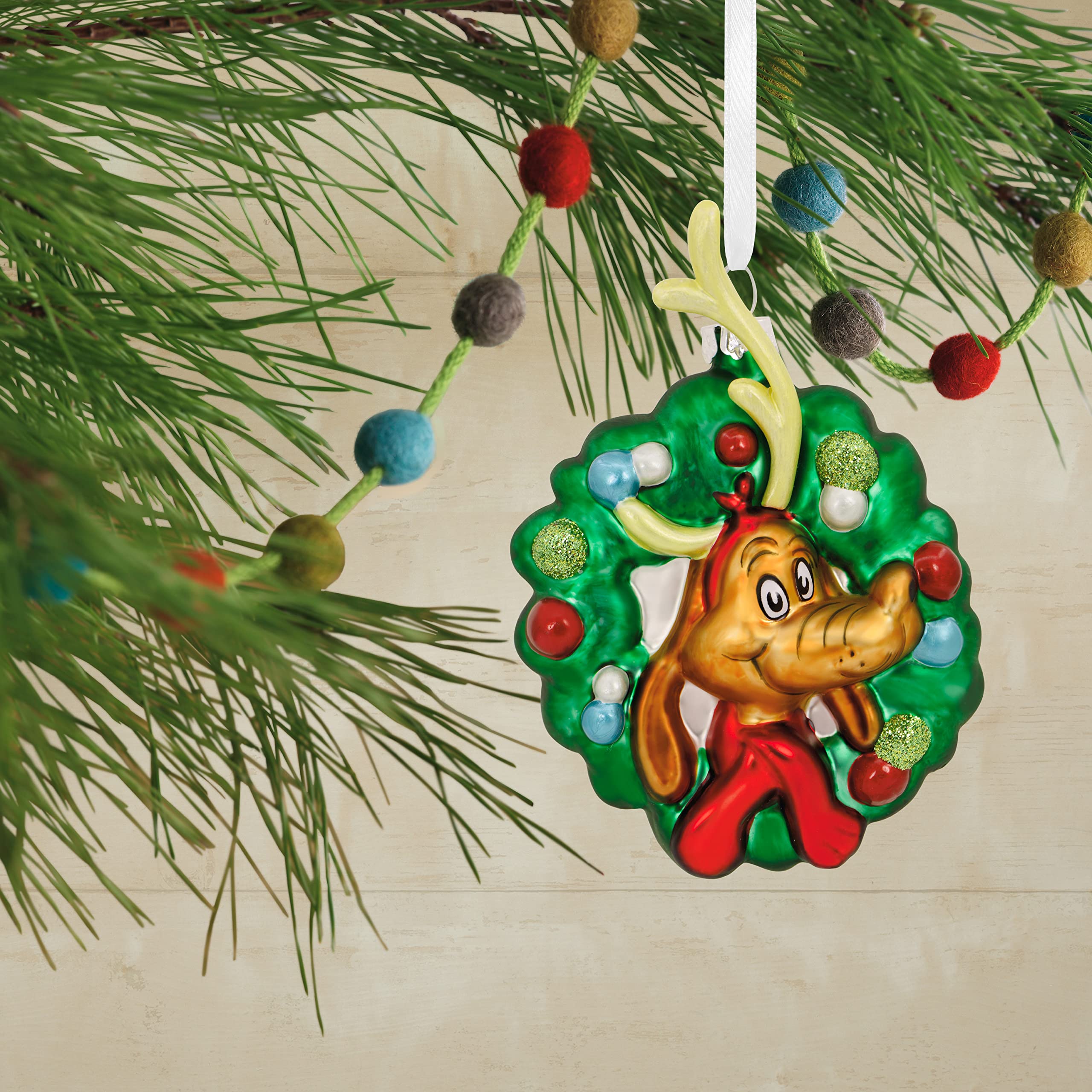 Hallmark Dr. Seuss How The Grinch Stole Christmas! Max in Wreath Blown Glass Christmas Ornament (0003HCM1055)