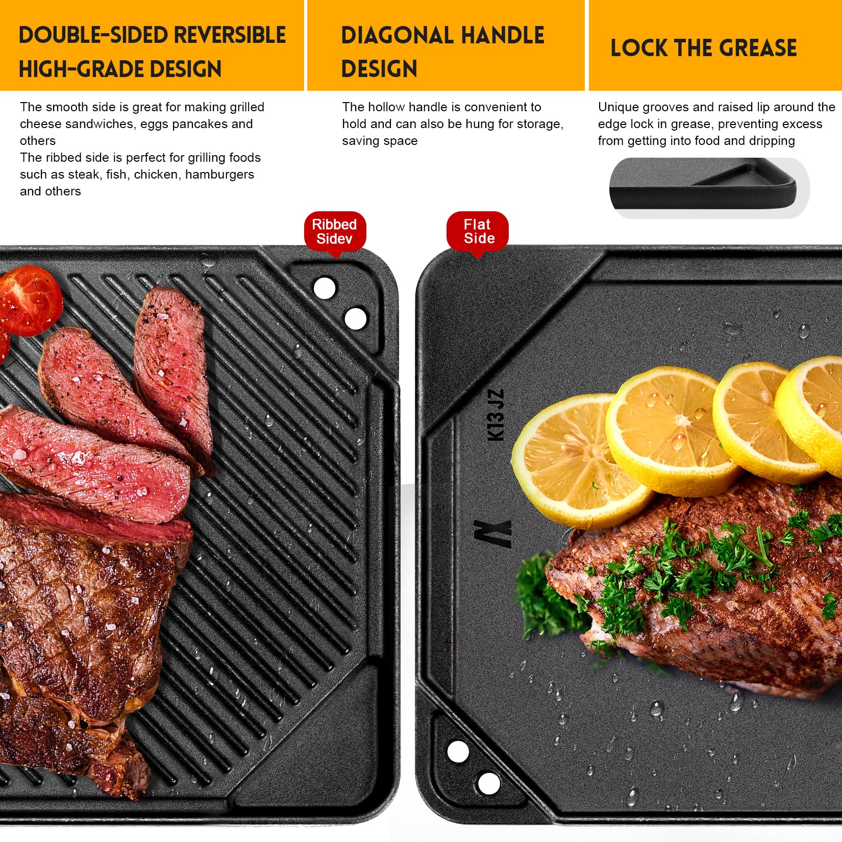 Ggc Cast Iron Reversible Griddle, Double-Sided Griddle Pan For Indoor And Outdoor Cooking, 20 X 10.5 Baking Flat And Ribbed Grid