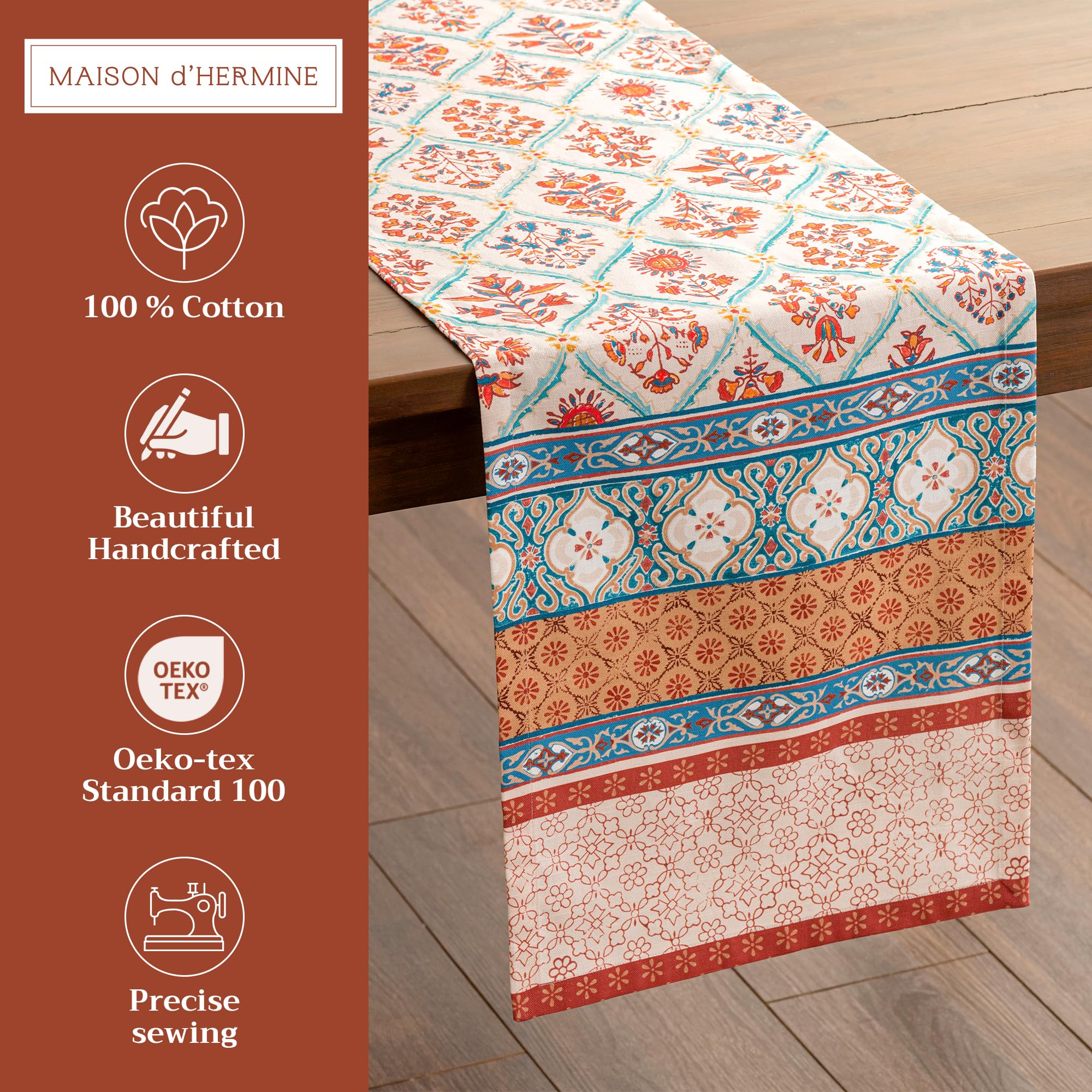 Maison d' Hermine Tablerunner 100% Cotton Table Runner Decorative Table Covers for Gifts  Dining  Home  Wedding  Banquet  Buffet  Romane (Single Layer) - Thanksgiving/Christmas(14.50''x72'')