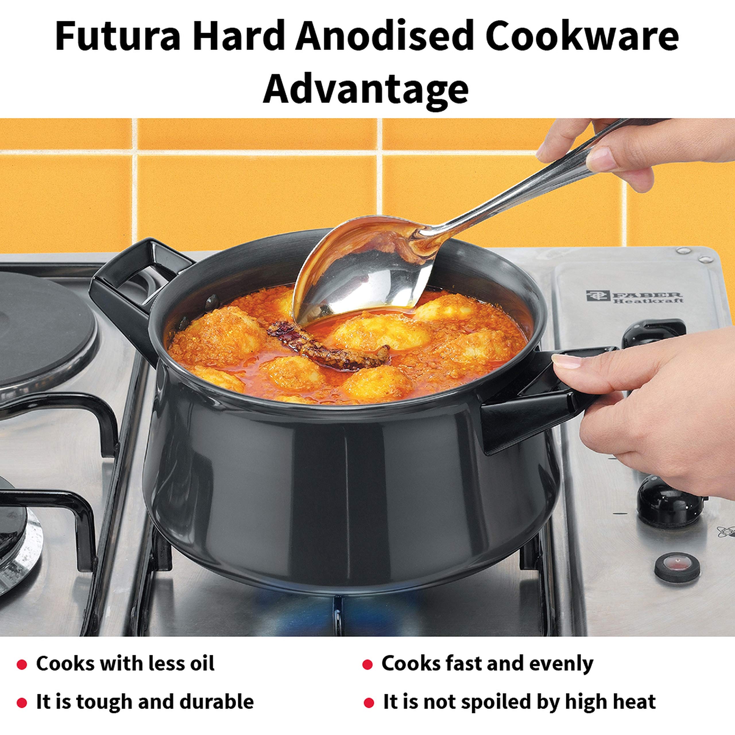Futura Hard Anodised Handy Sauce Pan With Lid And 2 Handles, 3-Liter,Black,21Cm