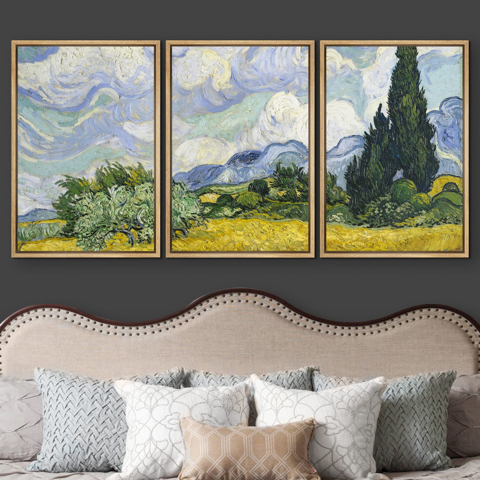 Wall26 Framed Canvas Print Wall Art Set Wheat Field By Vincent Van Gogh Nature Wilderness Illustrations Fine Art Relax/Calm Mult