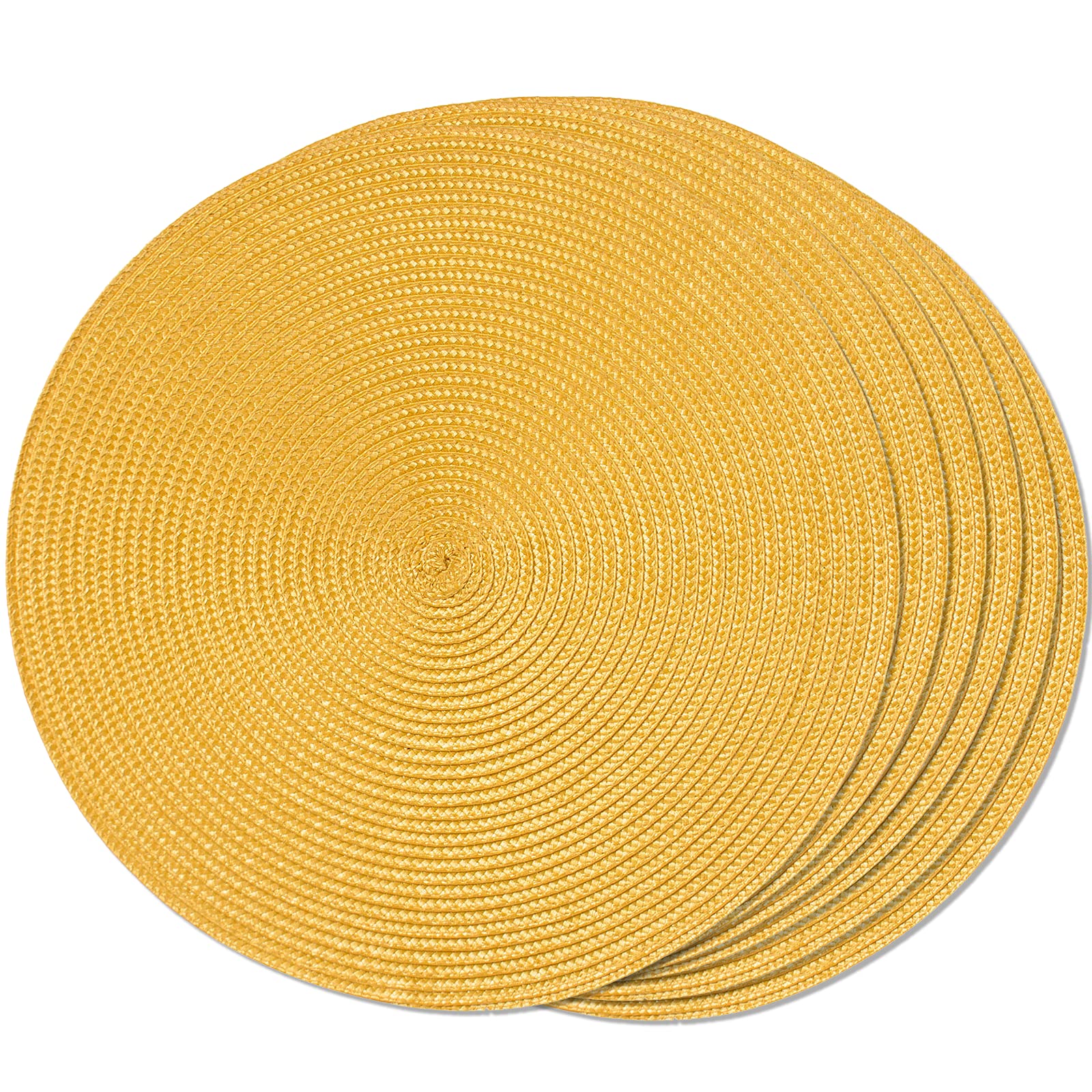 Funwheat Round Braided Placemats Set Of 6 Table Mats For Dining Tables Woven Washable Non-Slip Place Mats 15Inch For Spring(Yell
