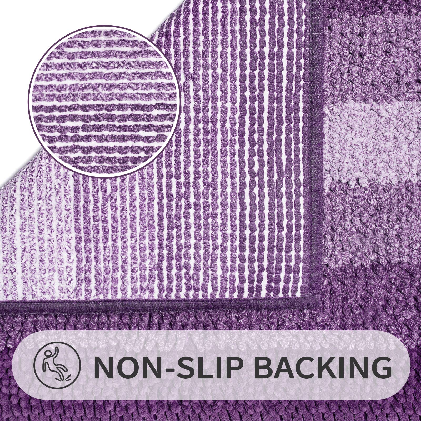 Gibelle Purple Bathroom Rugs, Luxury Chenille Bath Mat, Small Non Slip Shower Rug And Bath Room Floor Mats, Machine Washable, Qu