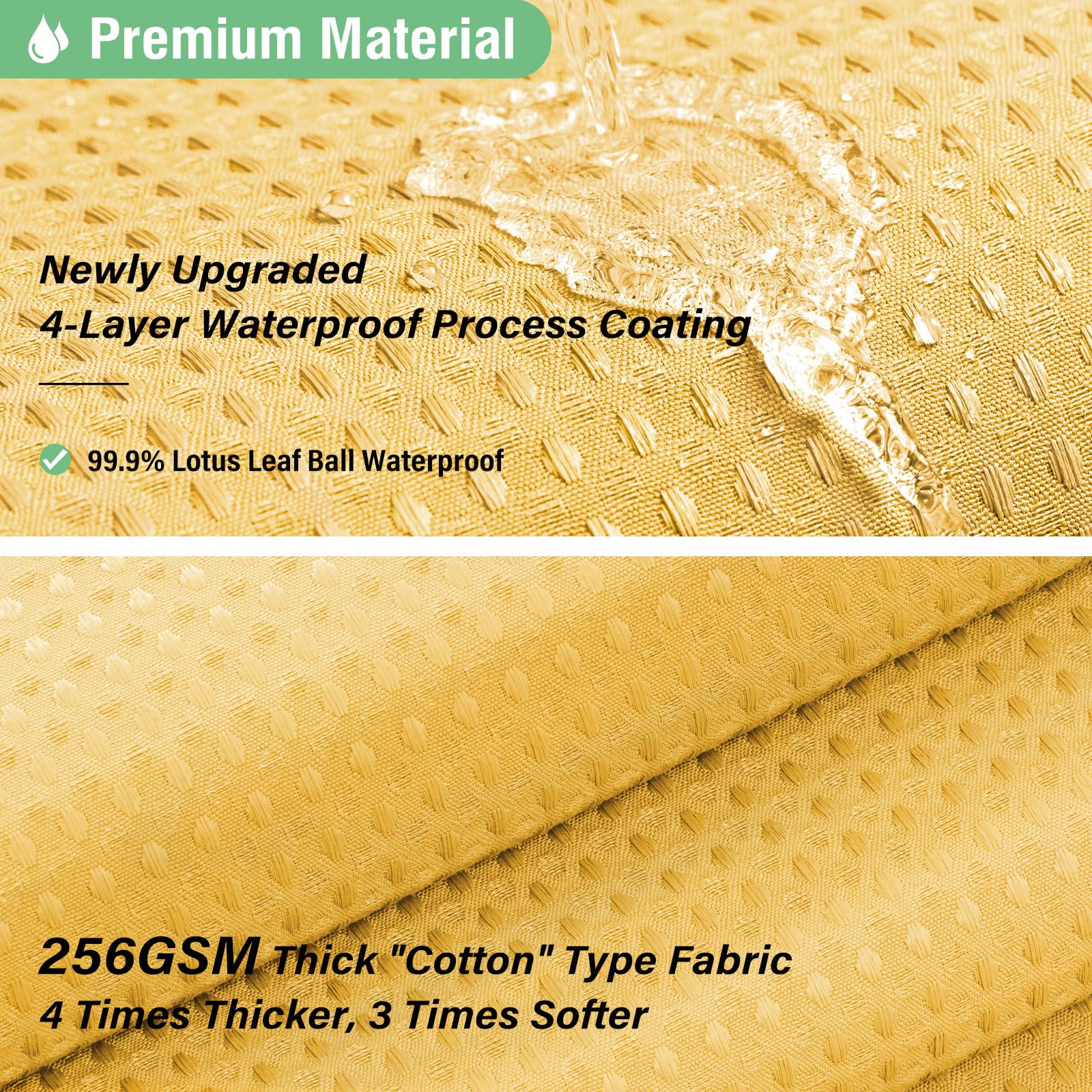 Dynamene Gold Fabric Shower Curtain - Waffle Weave Textured Heavy Duty Cloth Shower Curtains For Bathroom, 256Gsm Hotel Luxury W