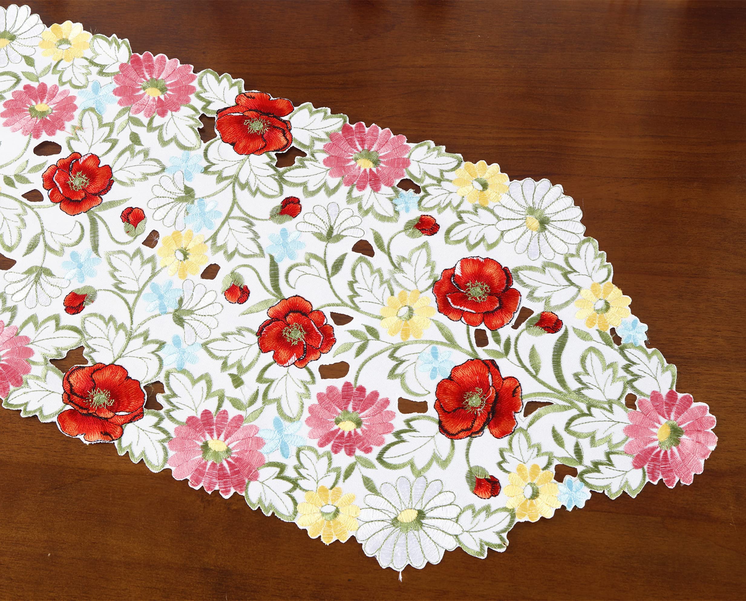 Spring Flower Table Runner Embroidered Flowery Table Placemats Floral Cutwork Table Doily Home Kitchen Dining Spring/Summer Tabl
