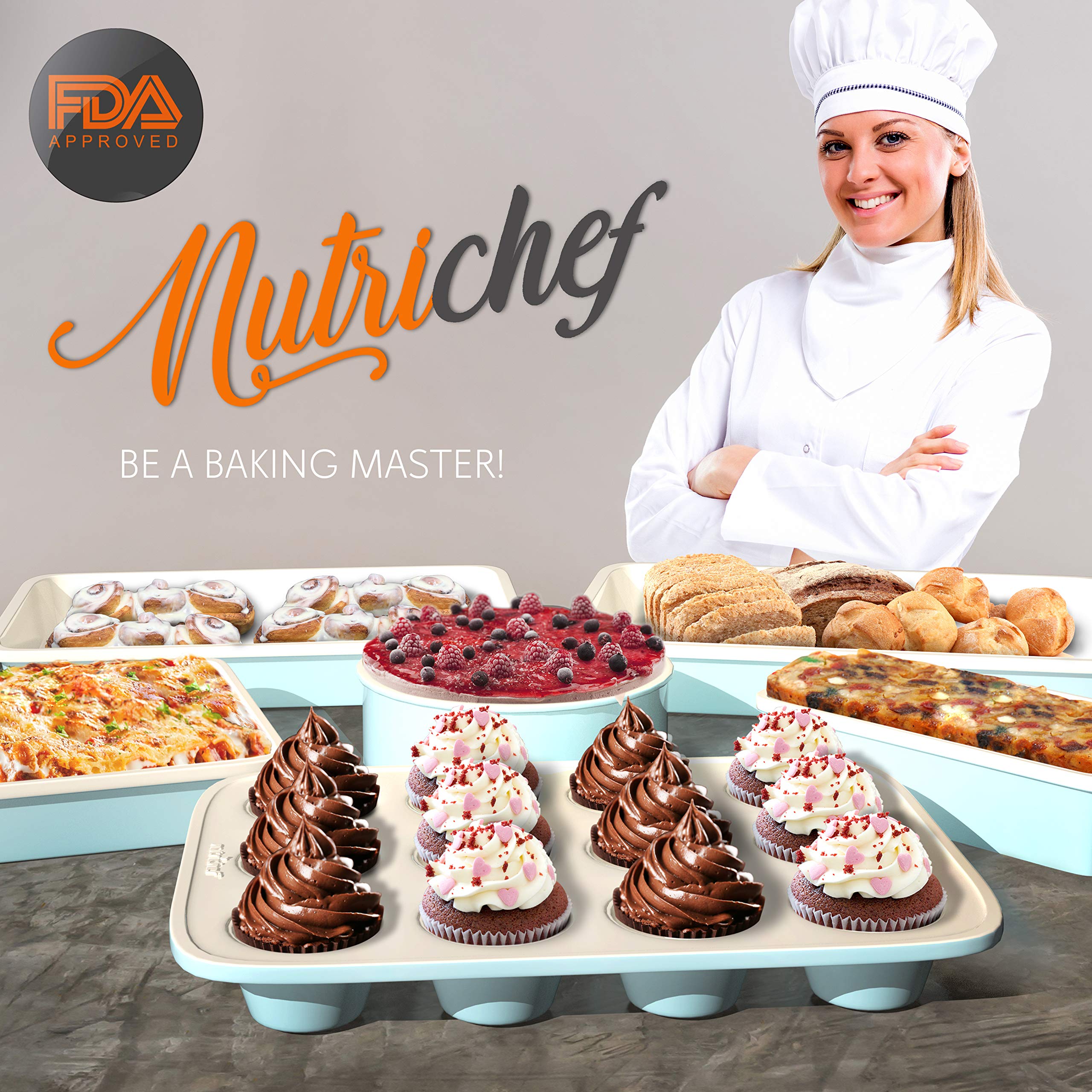 Nutrichef 6-Piece Baking Pan Set, Premium Carbon Steel Bakeware With Durable Ceramic Non-Stick Coating - Includes Wide Baking Pa