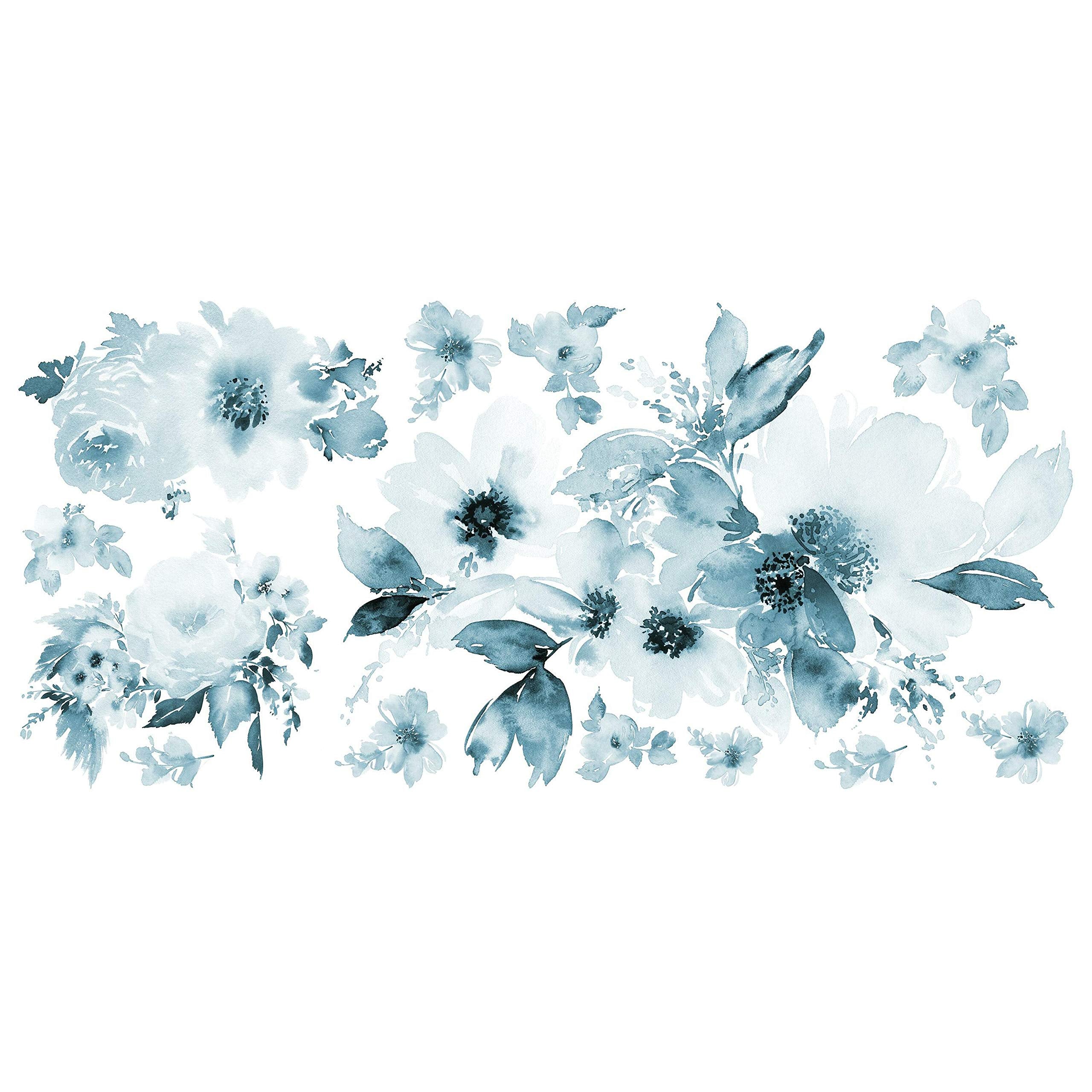 Roommates Rmk4708Gm Watercolor Floral Peel And Stick Wall Decals, Blue