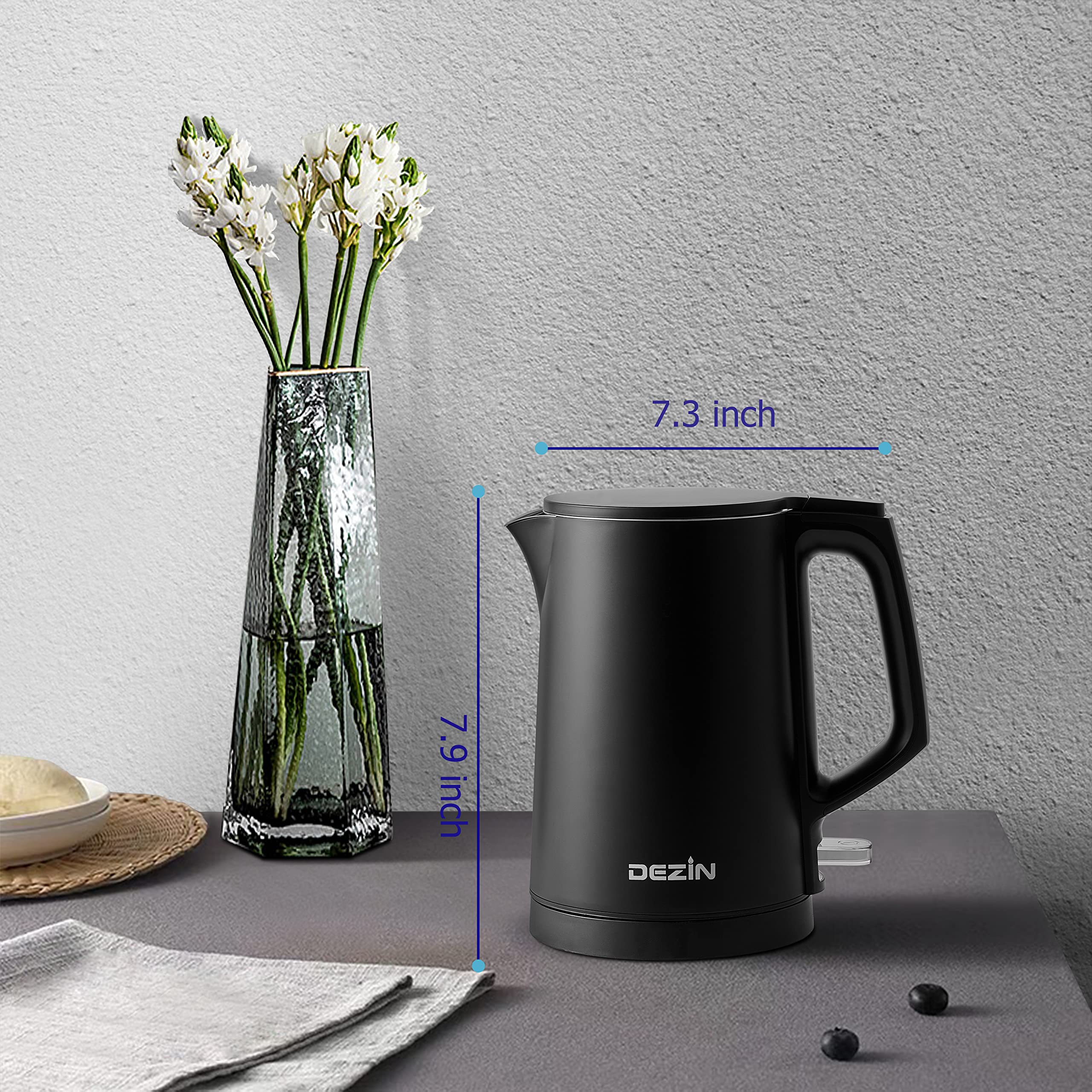 Dezin Electric Kettle, 0.8L Portable Travel Kettle With Double Wall Construction, 304 Stainless Steel Electric Tea Kettle For Bu