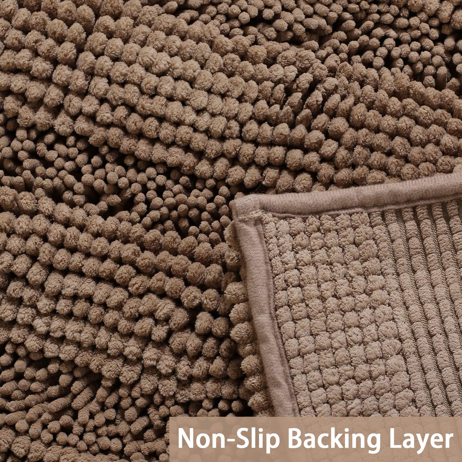 Turquoize Chenille Bathroom Runner Extra Long Bathroom Rug Shaggy Kitchen Rugs and Mats Shower Rug for Bathroom Rugs Non Slip Absorbent Bath Mat Runner for Kitchen/Living Room  47'' X 17'' Taupe Brown