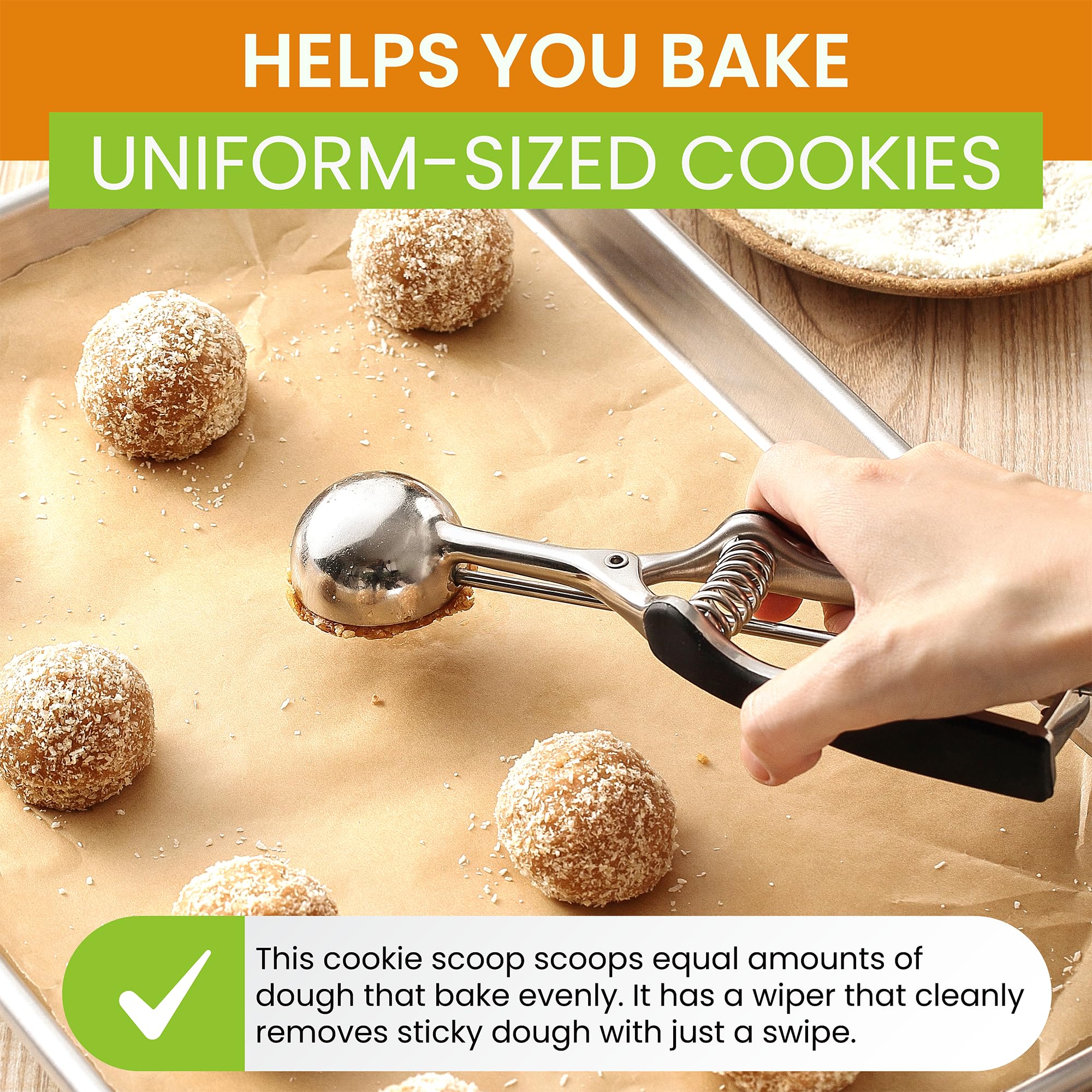Spring Chef Medium Cookie Scoop - Stainless Steel, 1.7 Tbsp, Black, Professional Grade, Dishwasher Safe