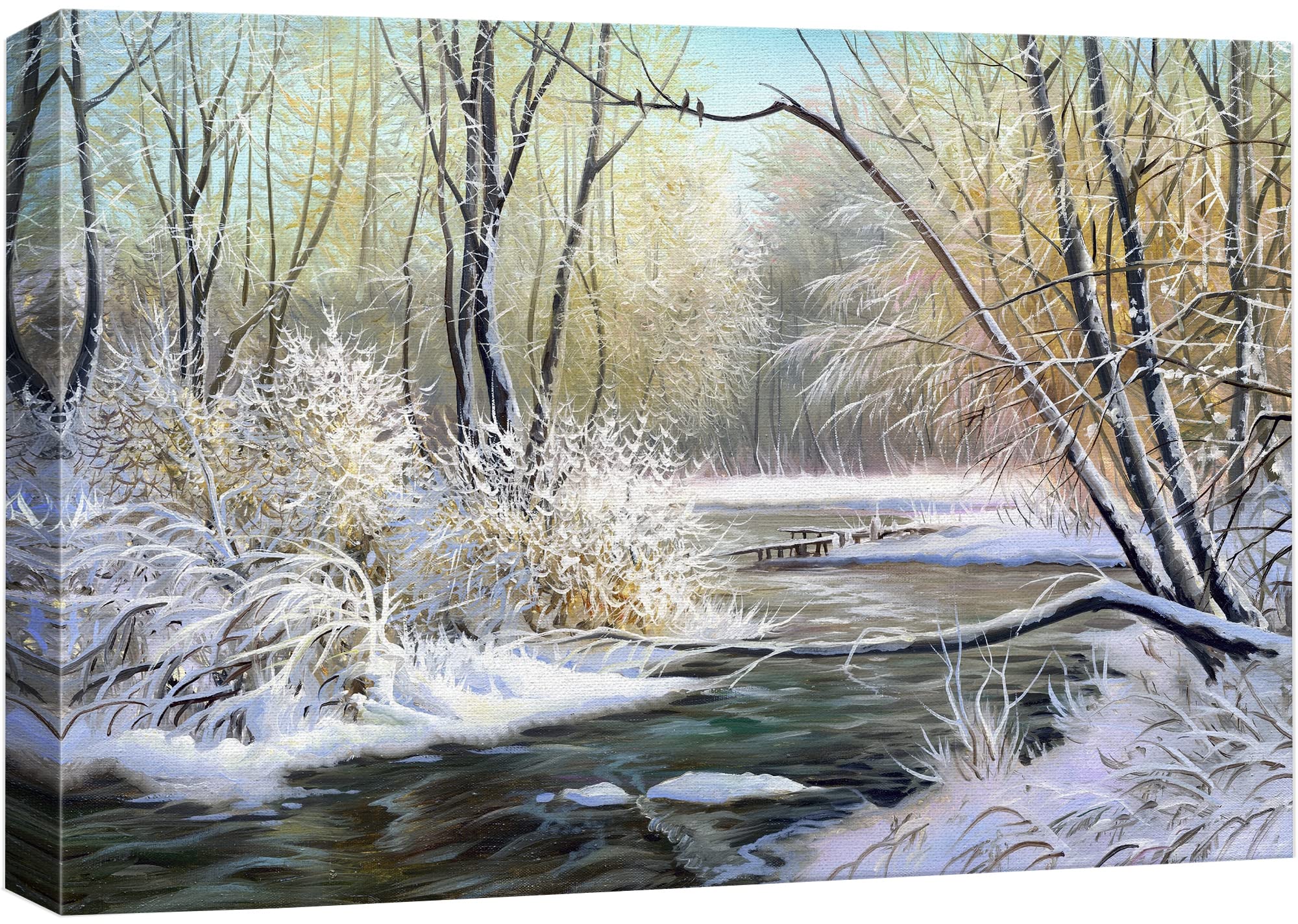 Canvas Prints Wall Art - Winter Landscape With The Wood River - 32'' X 48''
