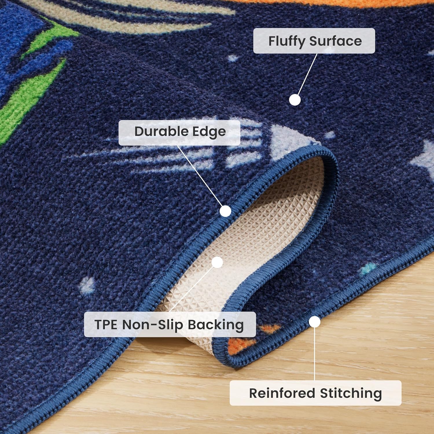Machine Washable Non Slip Kids Rugs for Living Room & Bedroom - Rocket Galaxy