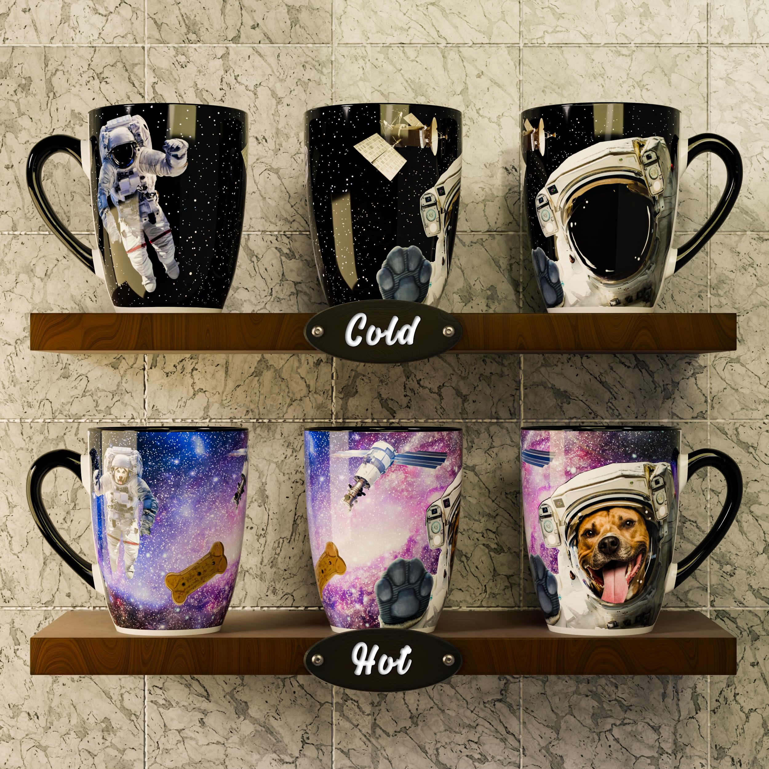 Color Changing Space Dog Coffee Mug 15oz - Astronaut Pitbull & Husky Galaxy Reveal - Funny Heat Sensitive Novelty Dog Mug, Uniqu