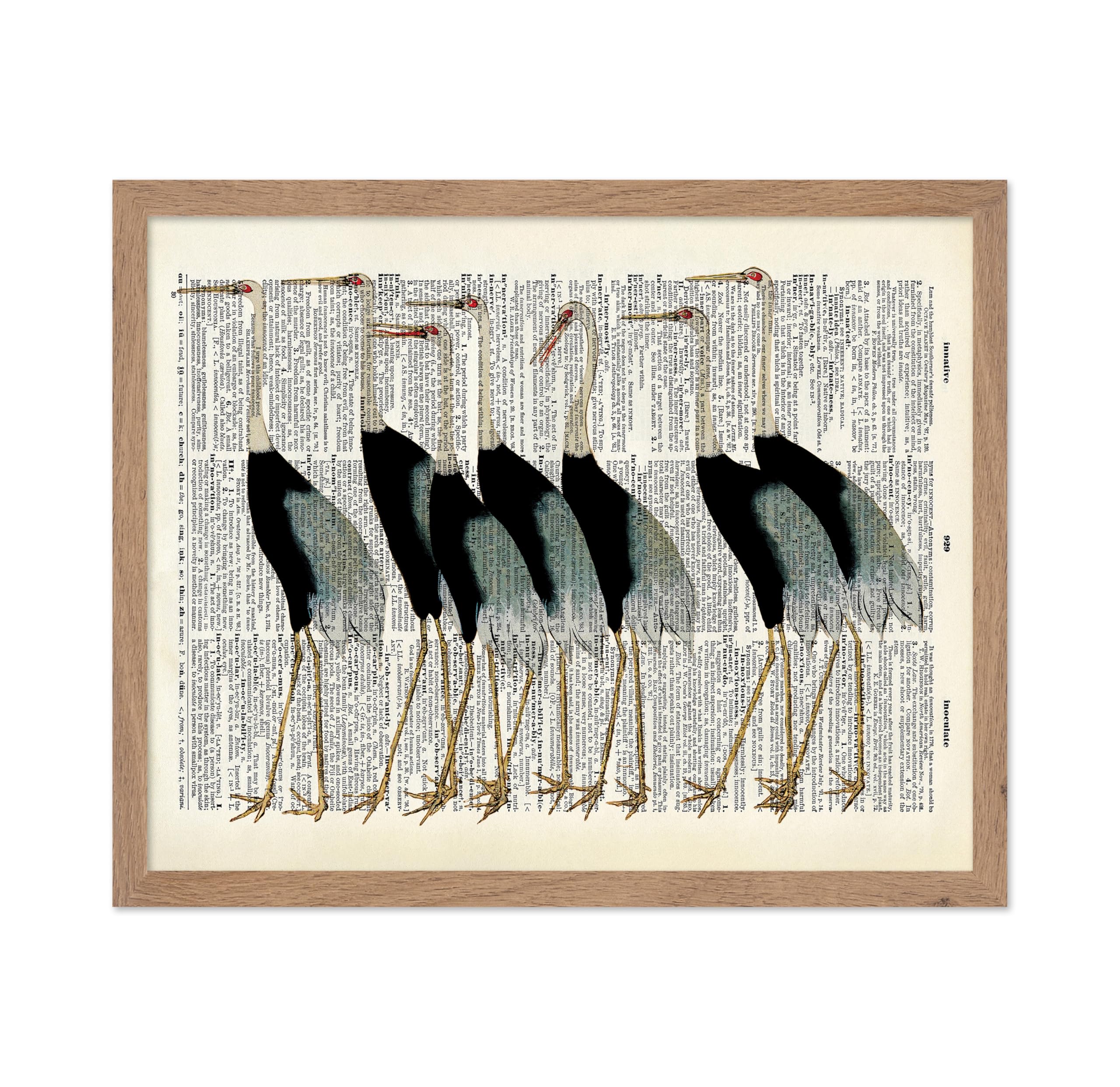 Poster Master Dictionary Art Poster - Retro Flock of Japanese Red Crown Crane Print - Bird Art - Gift for Men, Women, Animal Lov