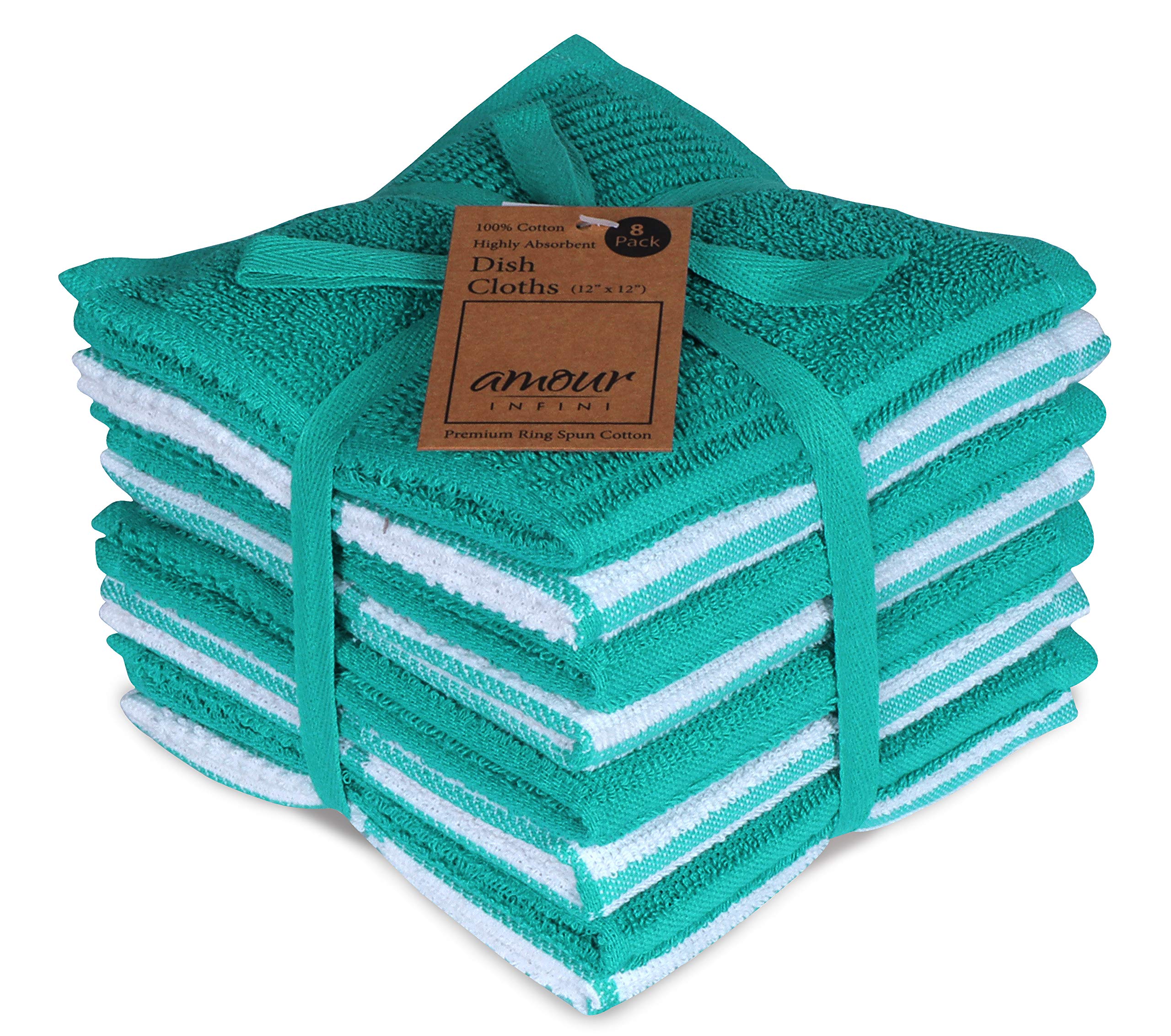 Amour Infini Terry Dish Cloths Set Of 8 Highly Absorbent, Super Soft Kitchen Dishcloths Reusable Quick Dry Dish Rags For Cleanin