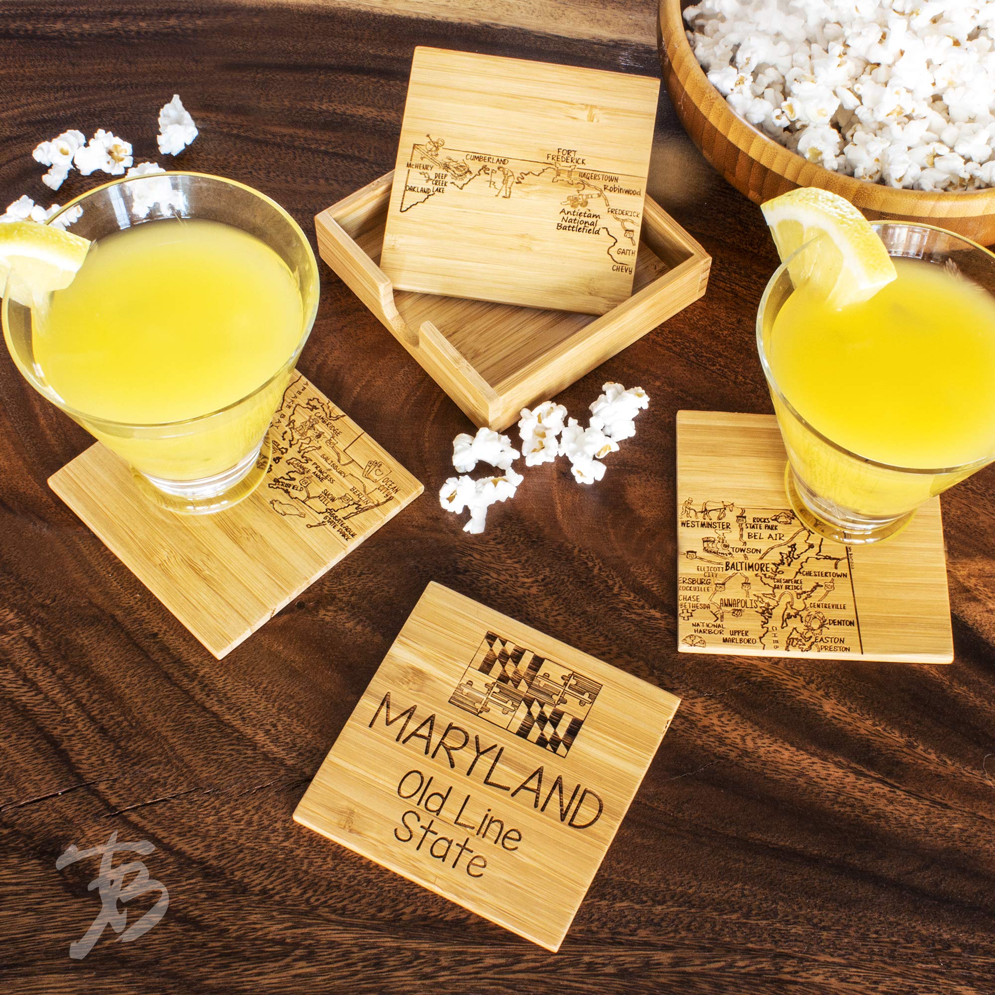 Totally Bamboo Maryland State Puzzle 4 Piece Bamboo Coaster Set with Case