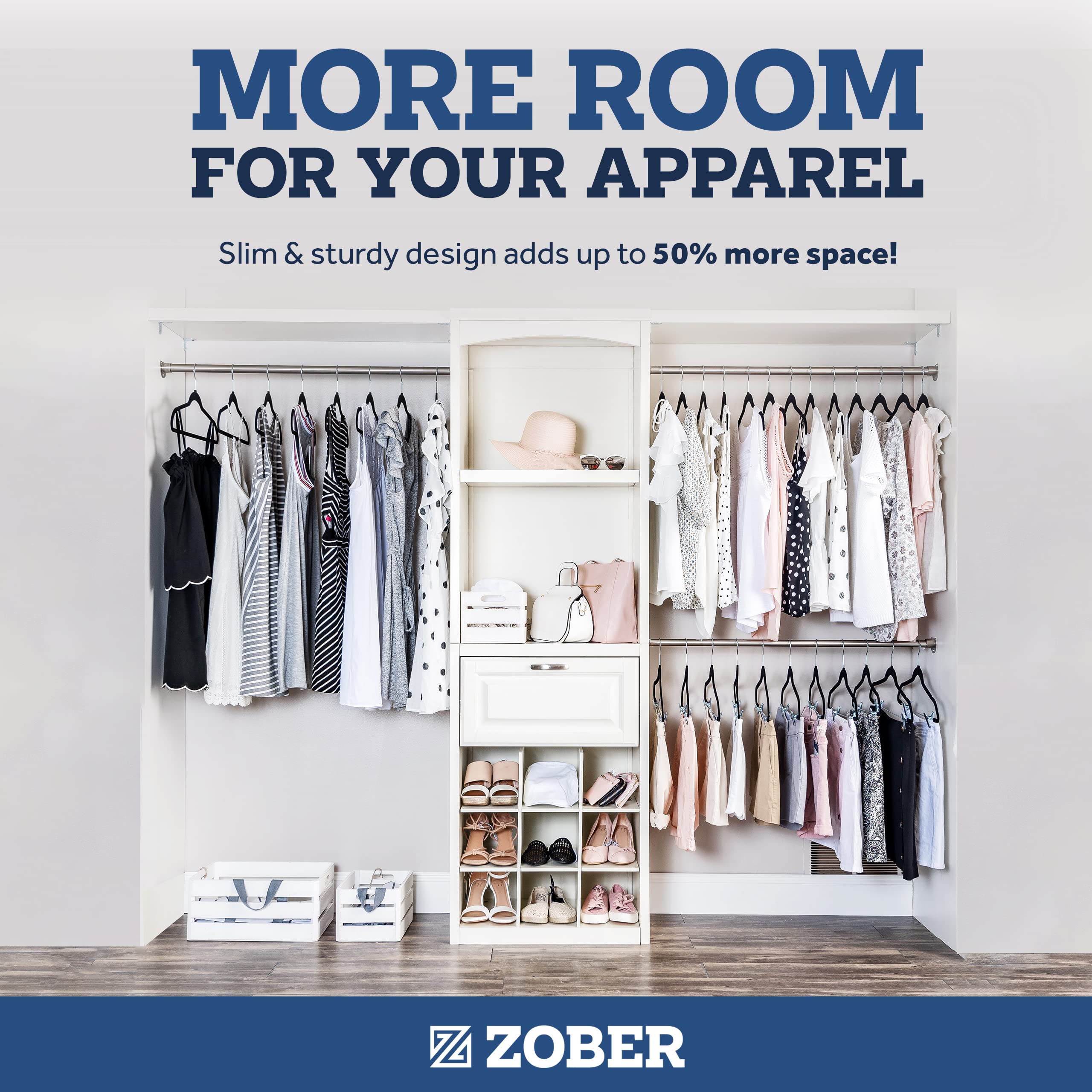 Zober Velvet Hangers 50 Pack - Heavy Duty Black Hangers For Coats, Pants & Dress Clothes - Non Slip Clothes Hanger Set - Space S