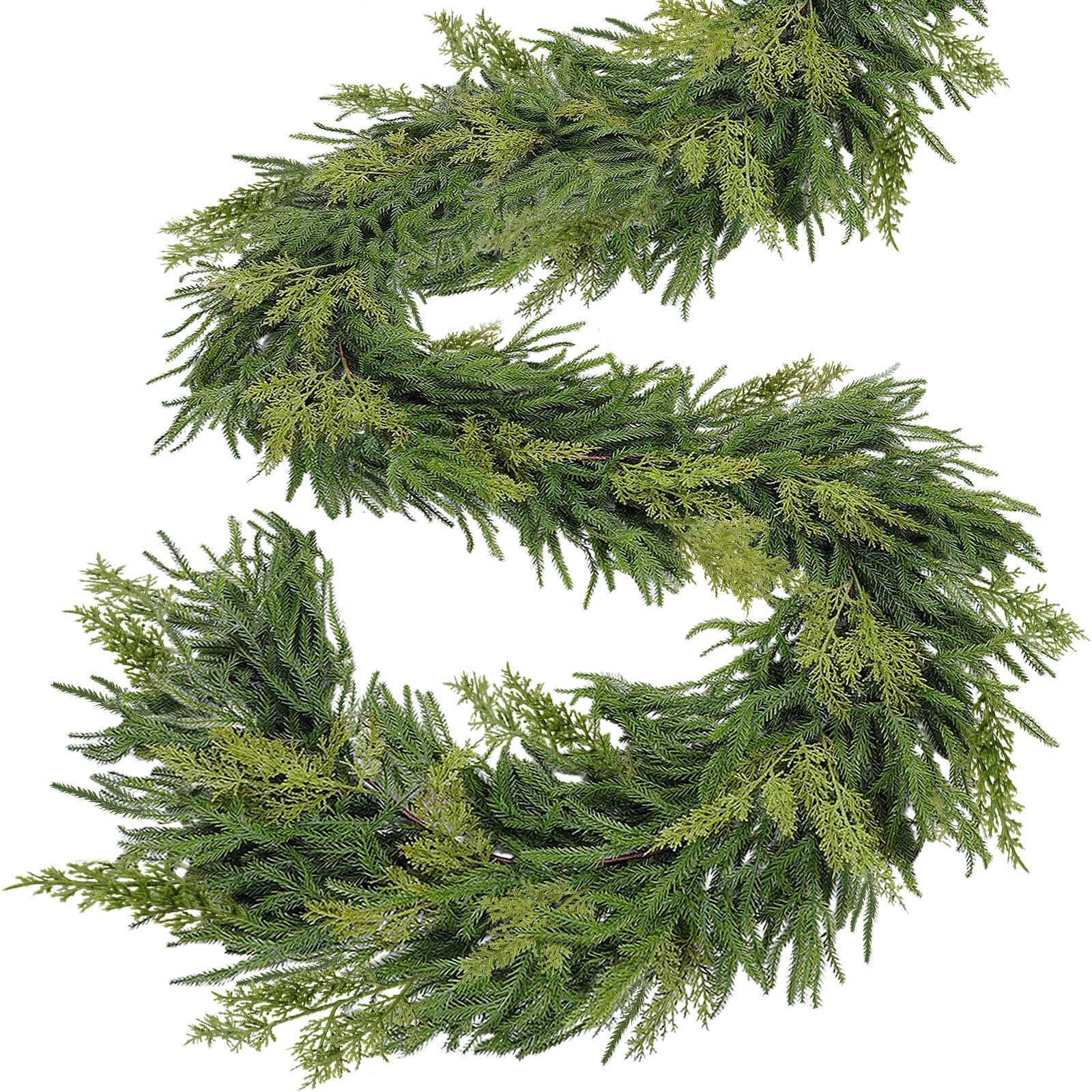 Thicker&Lush - Mixed Pine&Cedar - 6Ft by 12 Inch Christmas Garland Norfolk Pine Garland,Real Touch Cedar Garland,Realistic Soft 