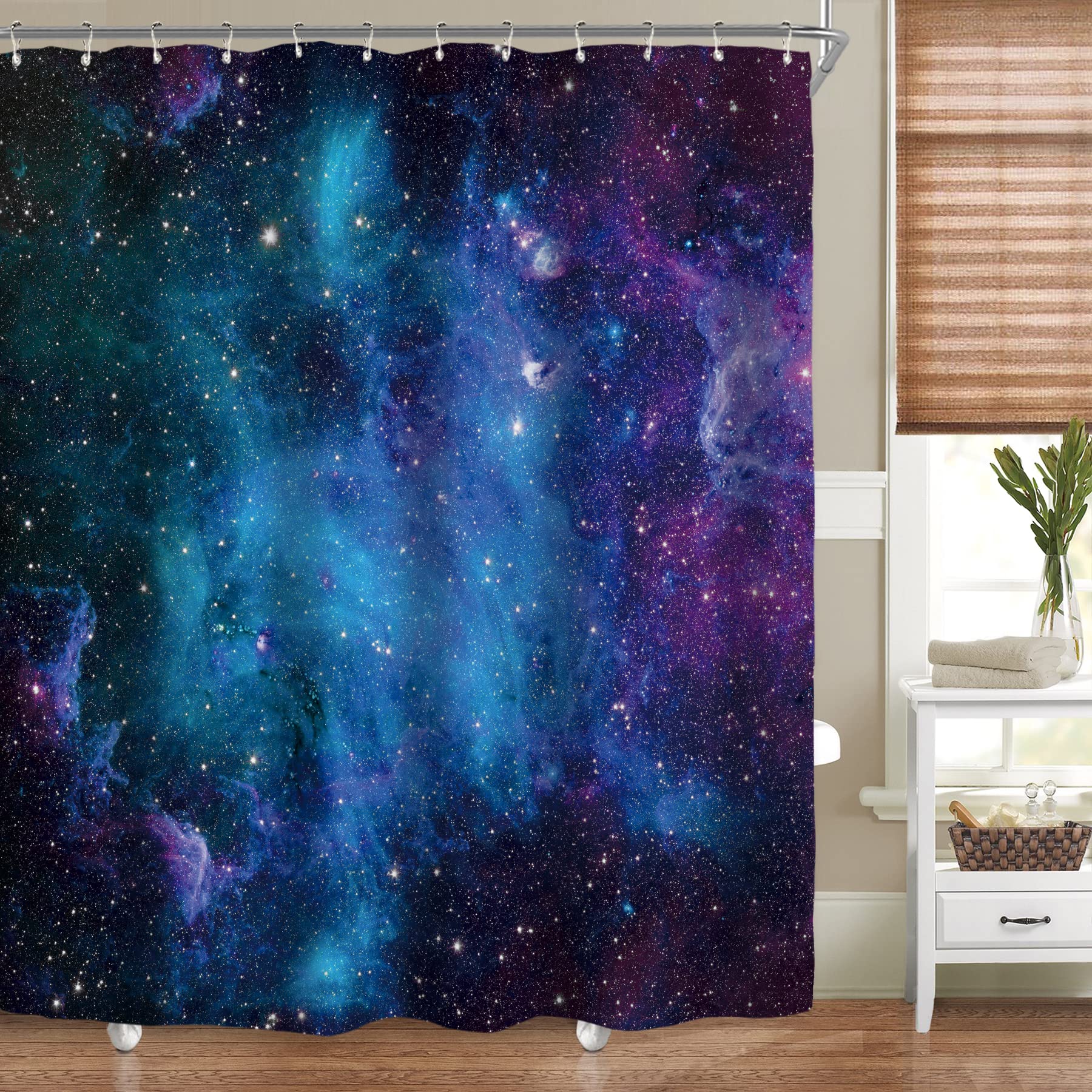 Riyidecor Galaxy Boys Outer Space Shower Curtain For Bathroom Decor 60Wx72H Starry Kids Trippy Nebula Universe Planet Magical Fa