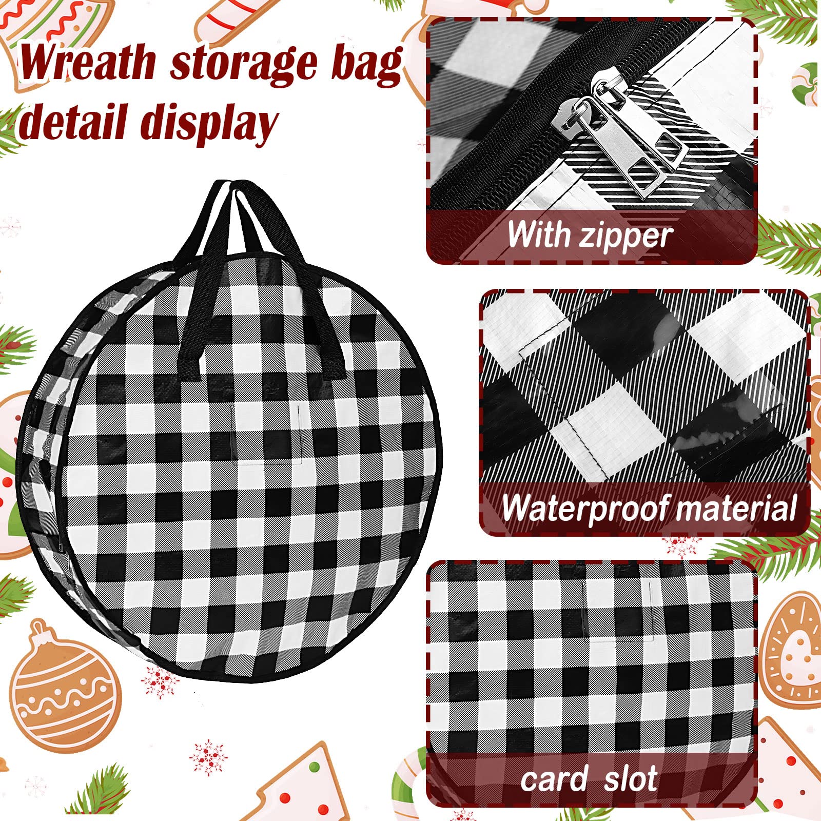 Sadnyy 4 Pcs Christmas Wreath Storage Bag 24 Inch Large Wreath Storage Container Buffalo Plaid Garland Container Waterproof Wrea