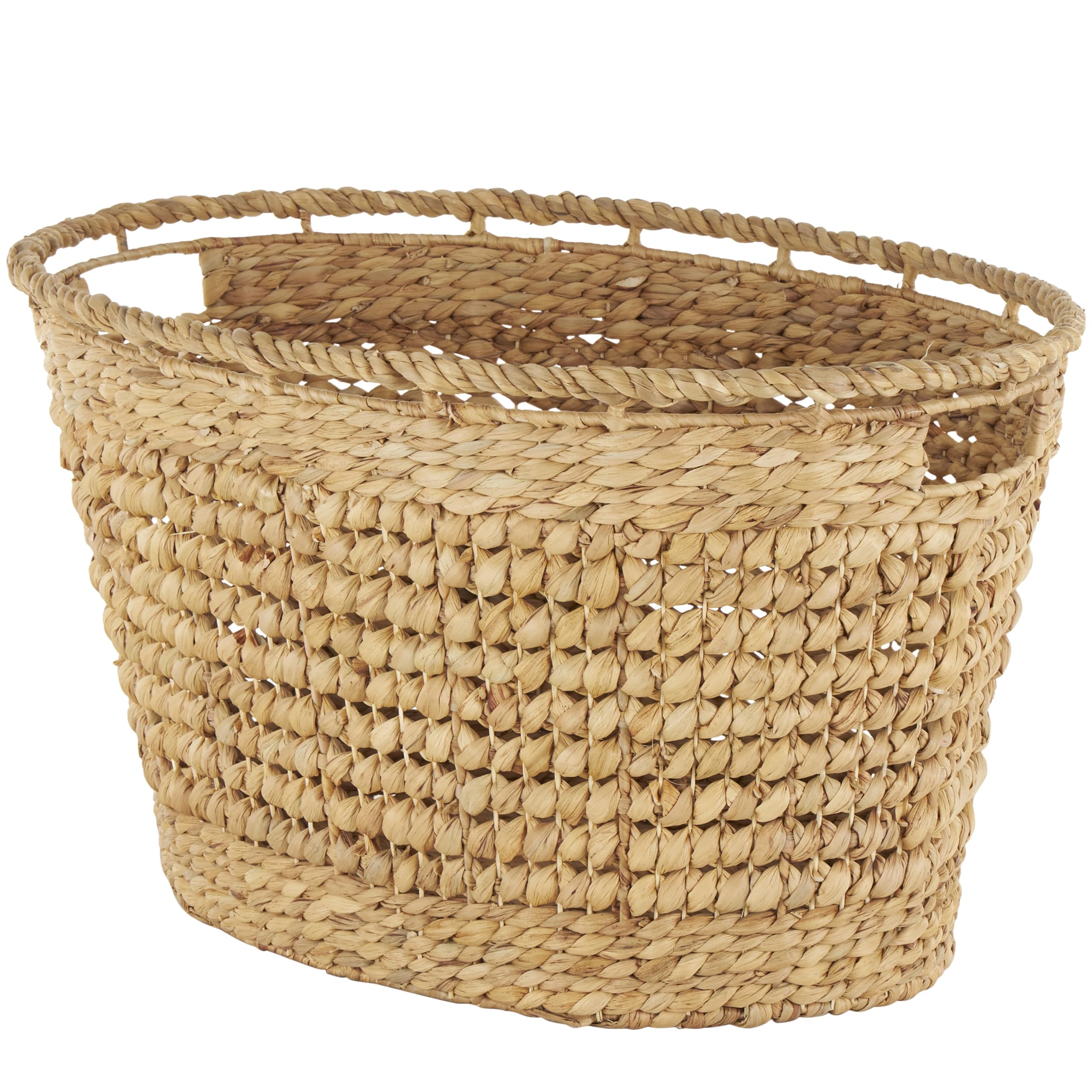 Deco 79 Seagrass Handmade Decorative and Functional Storage Basket Woven Oval Basket Organizer with Elevated Rim and Slot Handle