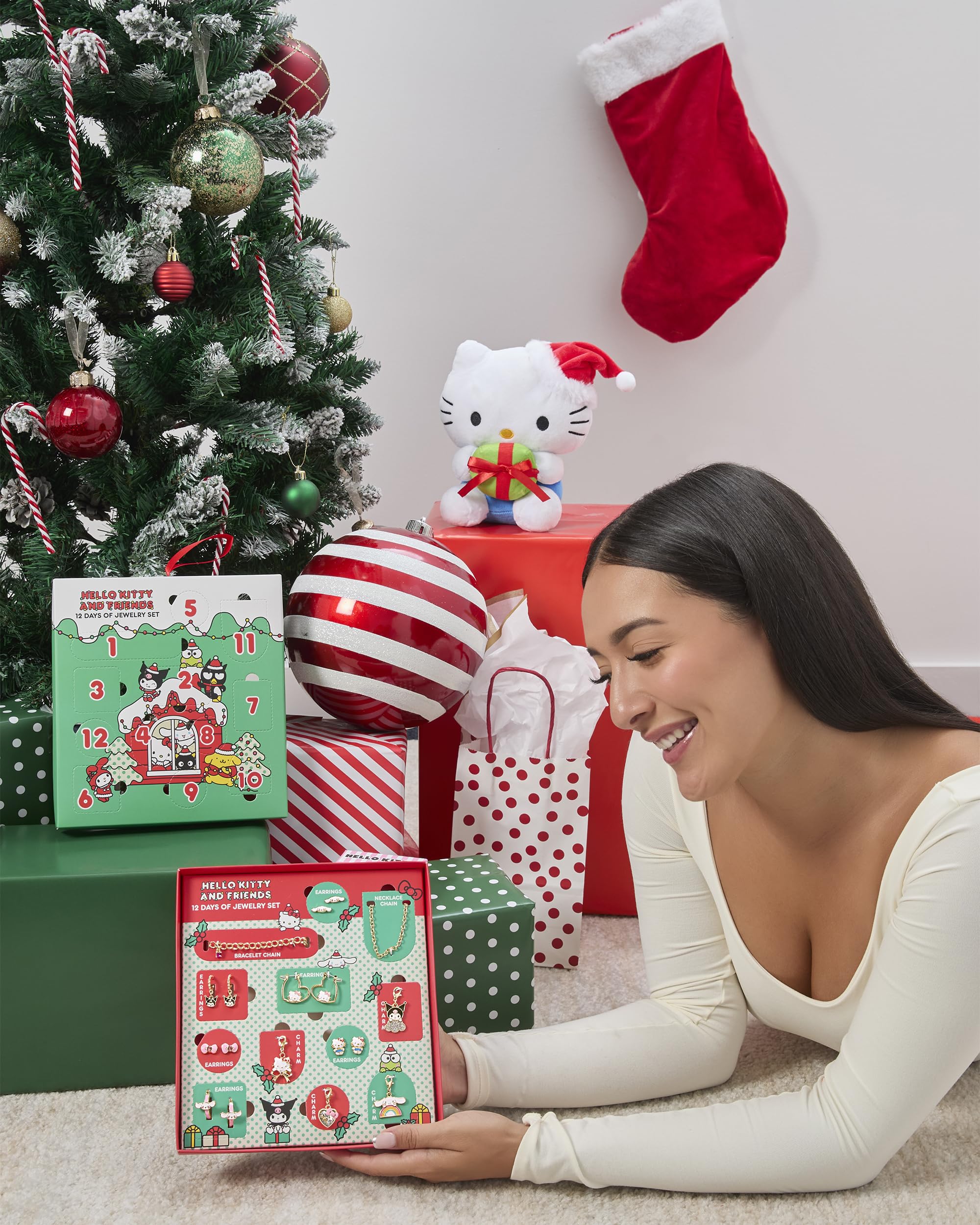 Hello Kitty and Friends Jewelry Advent Gift Set: 12 Piece Earrings Necklace Bracelet & Charms Mix & Match Christmas Set