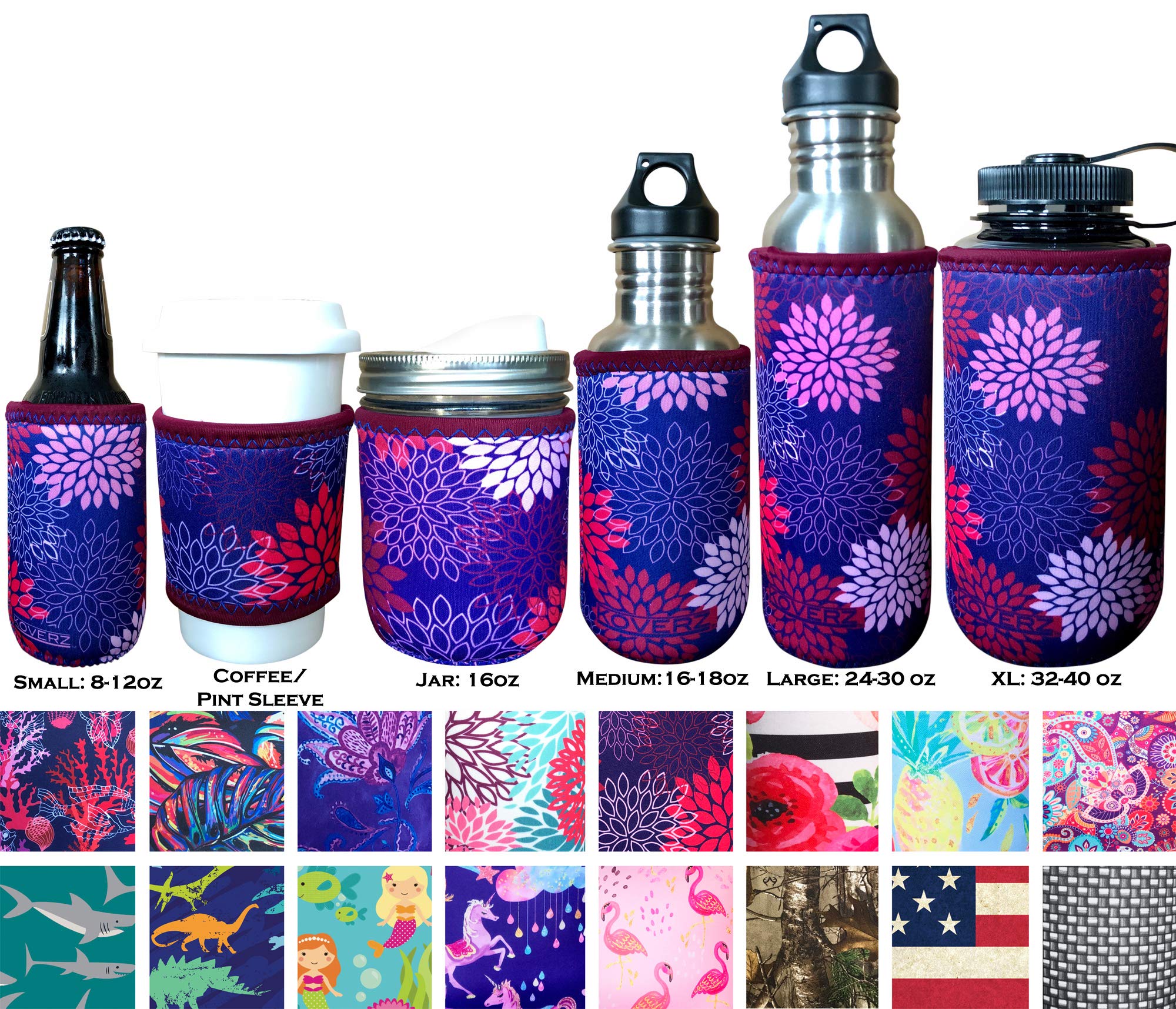 Koverz Neoprene 24-30 Oz Water Bottle Insulator Cooler Coolie - Midnight Mums