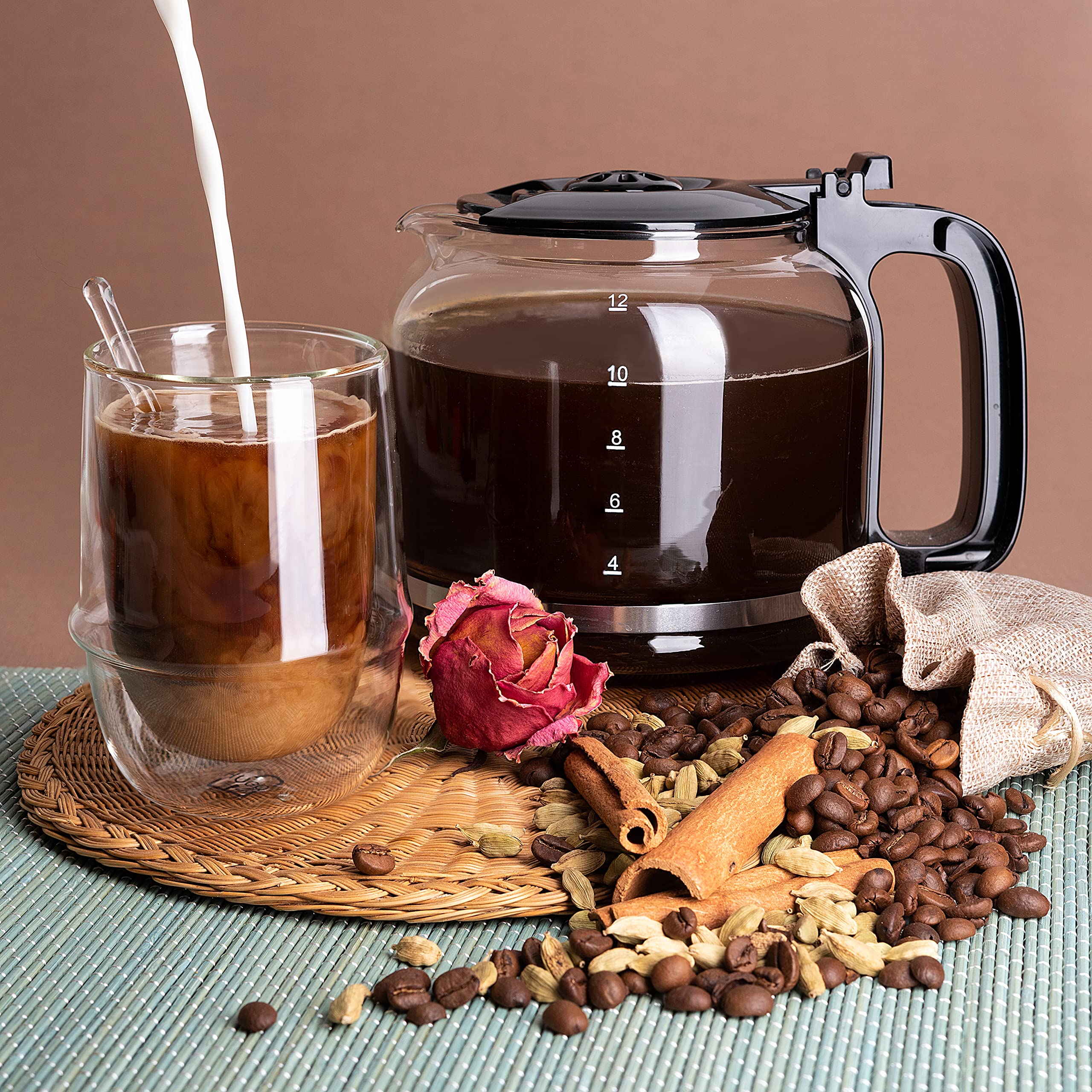 Mixpresso 12 Cup Coffee Pot, Auto-Off & Reusable Filter, Large Drip Coffee Maker 12 Cup Borosilicate Glass Carafe, Anti-Drip Cof