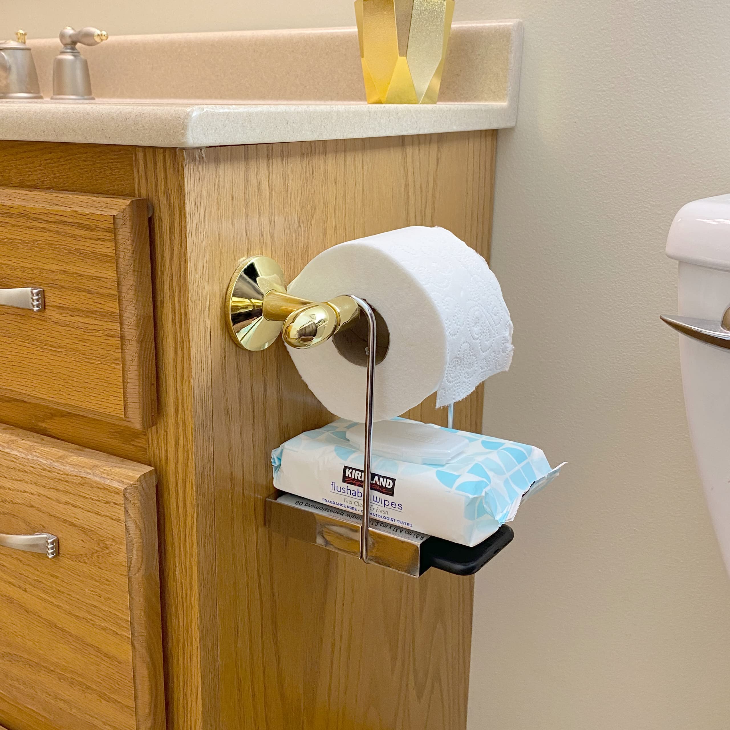 Tp Ledge - Multi-Purpose Double Shelf Hangs Below Existing Toilet Paper Holder
