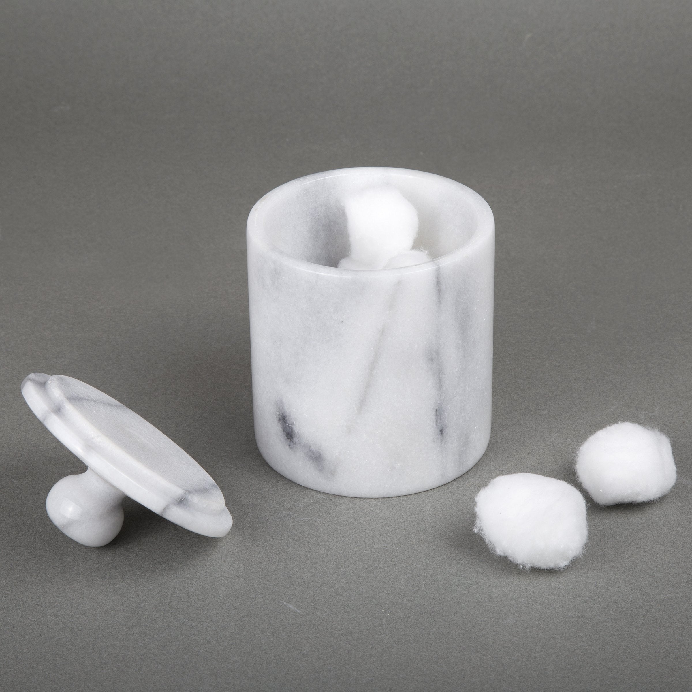 Creative Home White Marble Spa Cotton Ball Holder, 3-5/8'' Diam. X 4-3/4'' H
