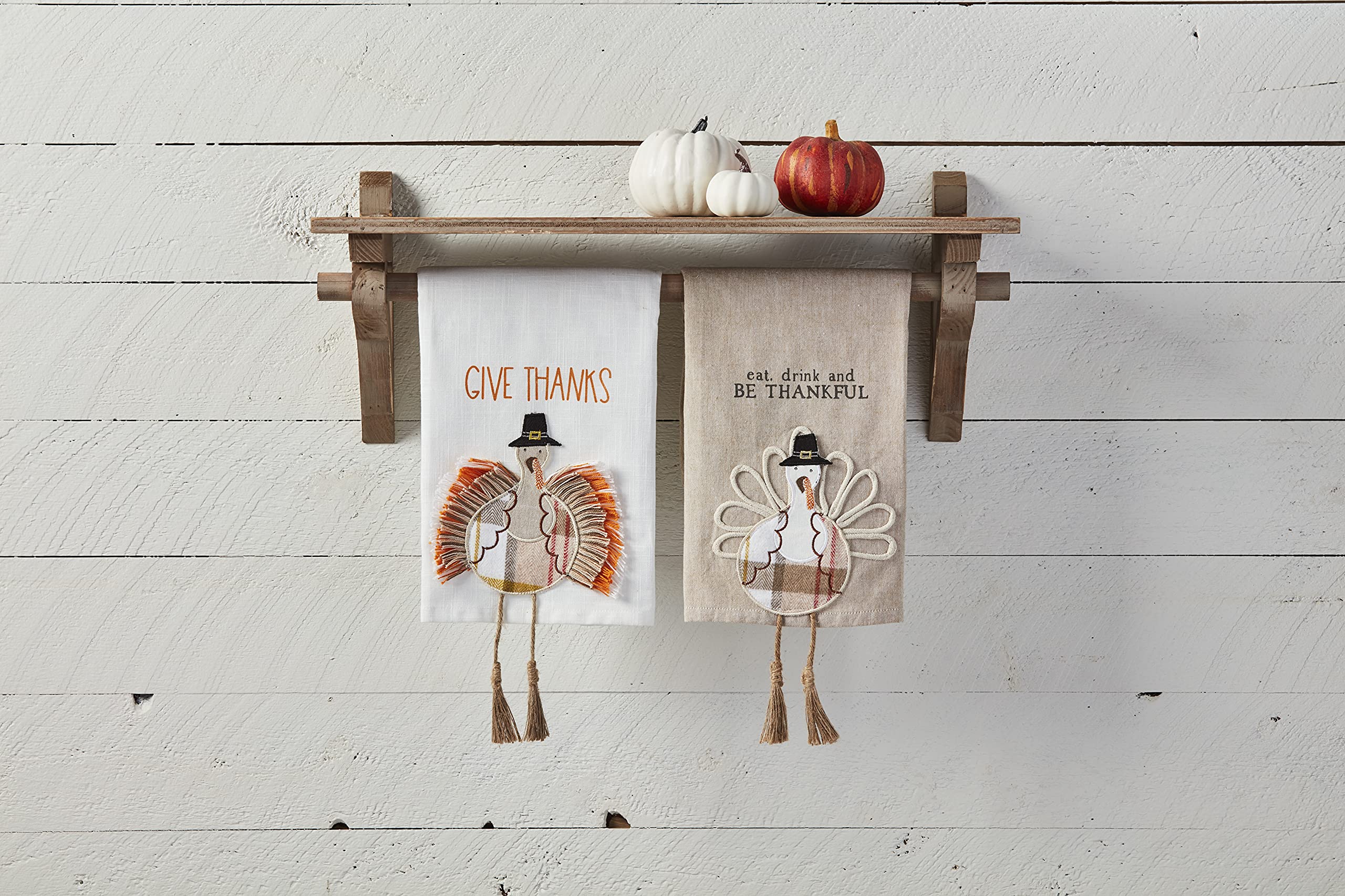 Mud Pie Thanksgiving Turkey Dangle Leg Towel, Give Thanks, 21'' X 14''
