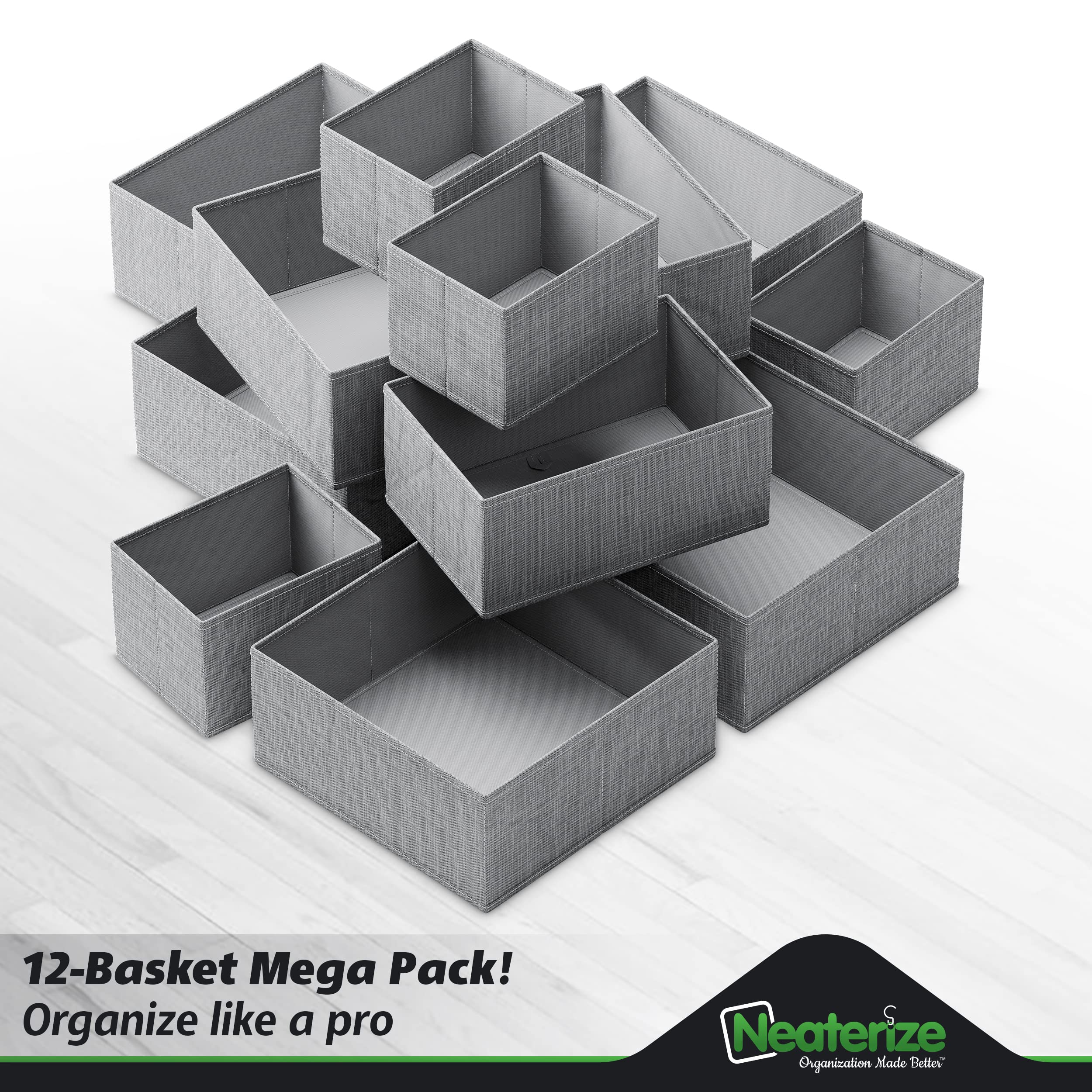 Drawer Organizer Clothes Set of 12 Grey - Dresser Organizer For Nursery, Bedroom, Closet - The Perfect Baby Clothes Organizer an