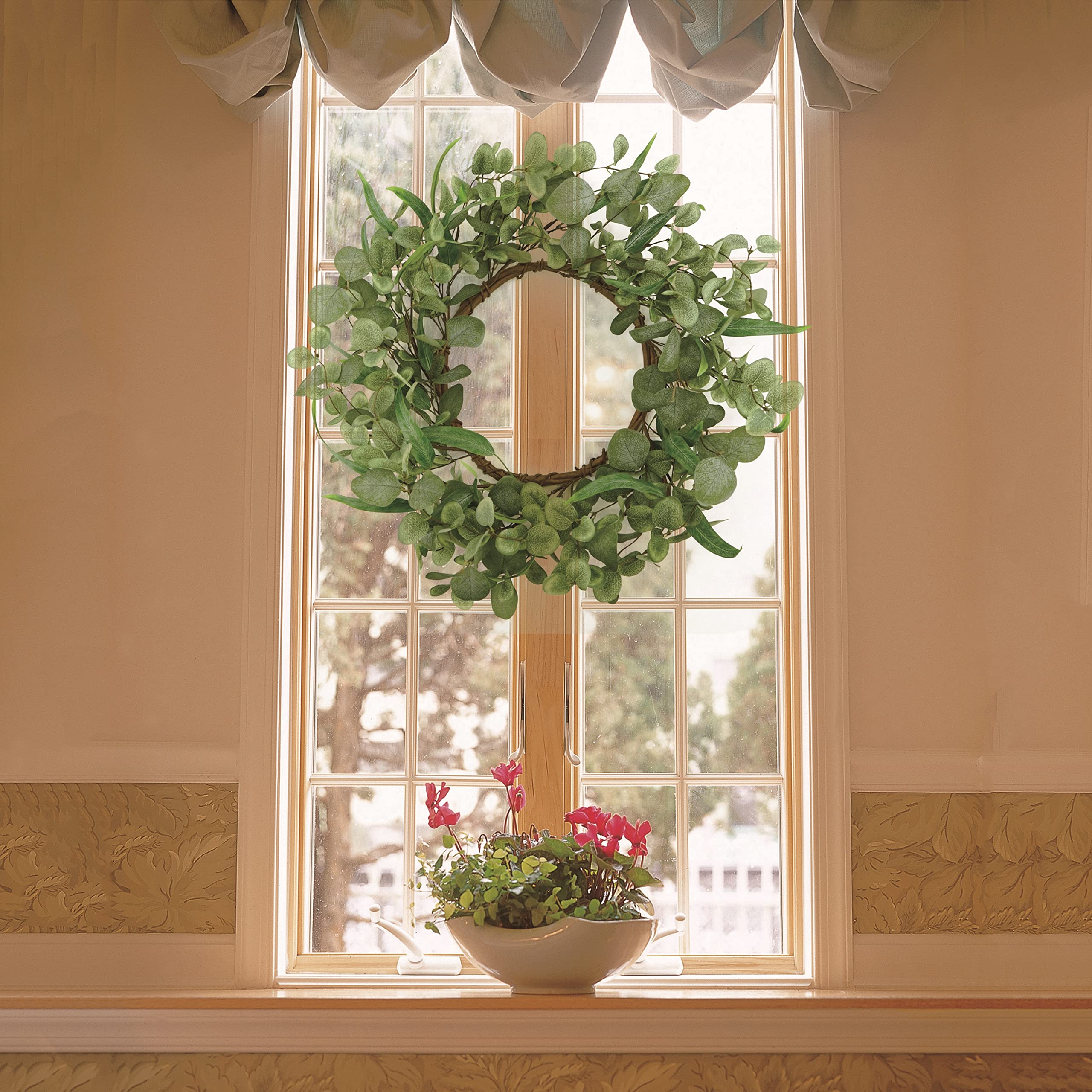 AMF0RESJ 20    Green Eucalyptus Wreath for Front Door Artificial Spring Summer Wreath with Large Willow Leaf for Farmhouse Wall