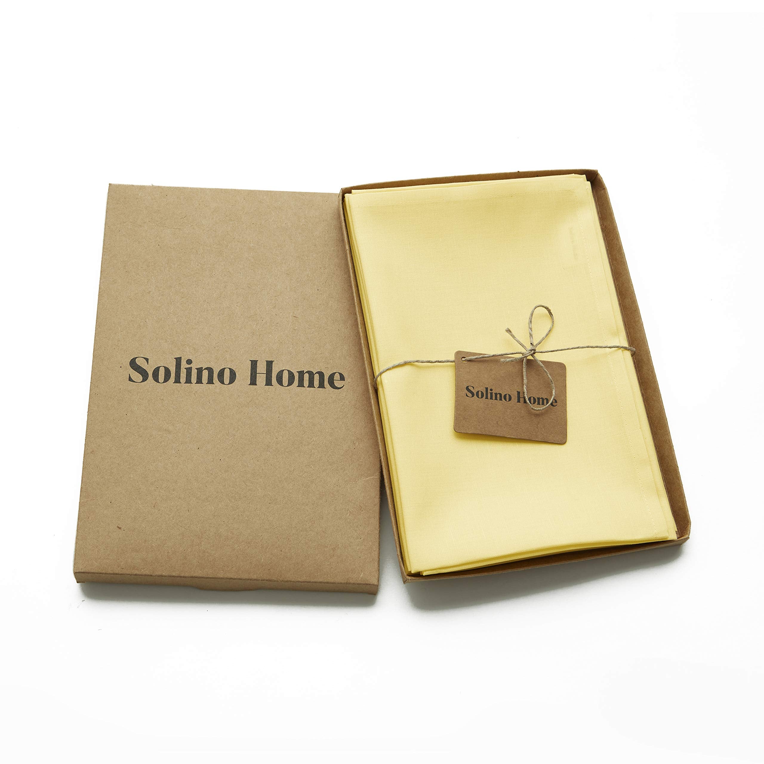 Solino Home Dinner Napkins 20 X 20 Inch - Dru Cotton Linen Yellow Cloth Napkins Set Of 4 For Spring, Easter - Handcrafted And Ma