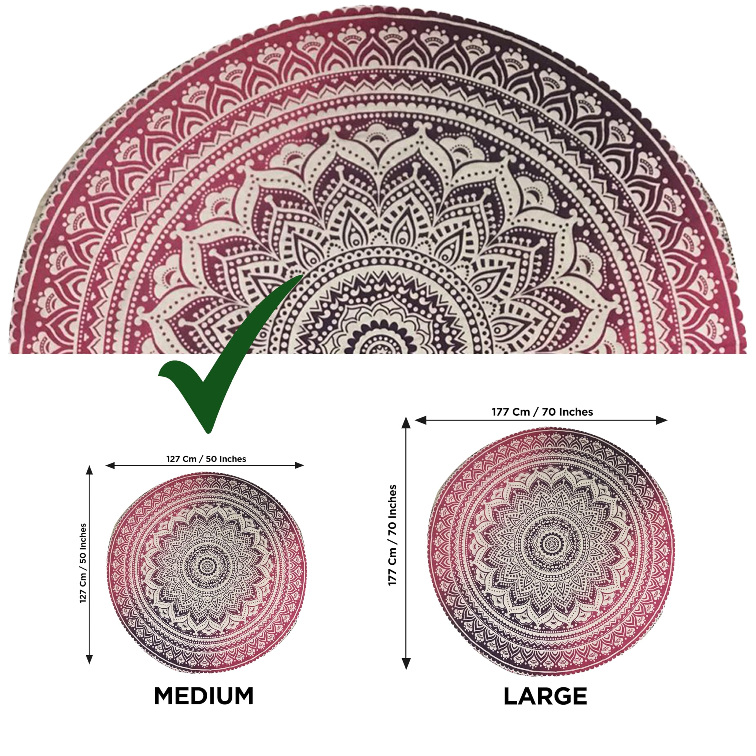 Raajsee Pink Round Beach Tapestry Hippie/Boho Beach Blanket Mandala Roundie/Indian Cotton Throw - Round Tablecloth/Home Decor/In