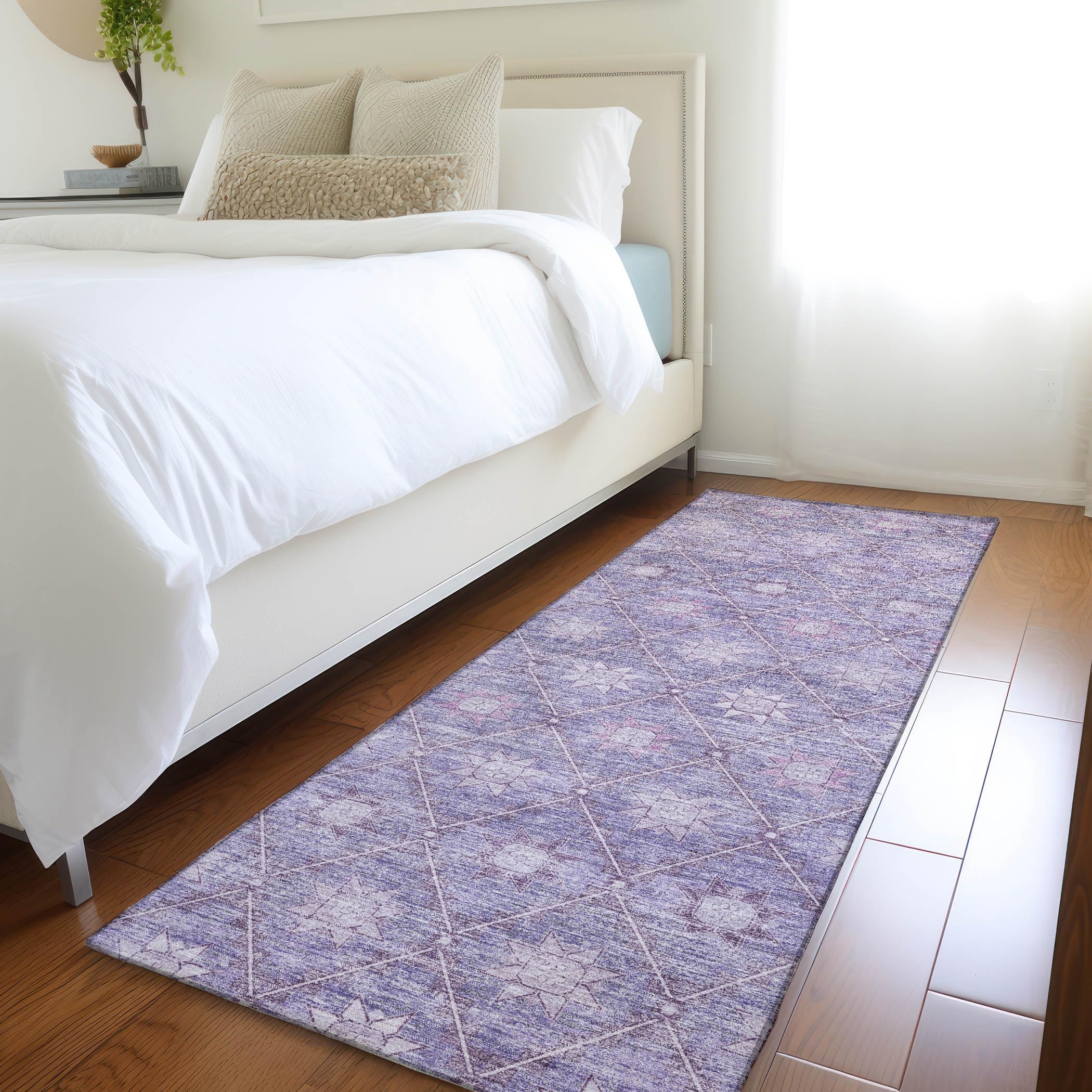 Machine Washable Indoor/Outdoor Chantille Purple 23 x 76 Runner Rug