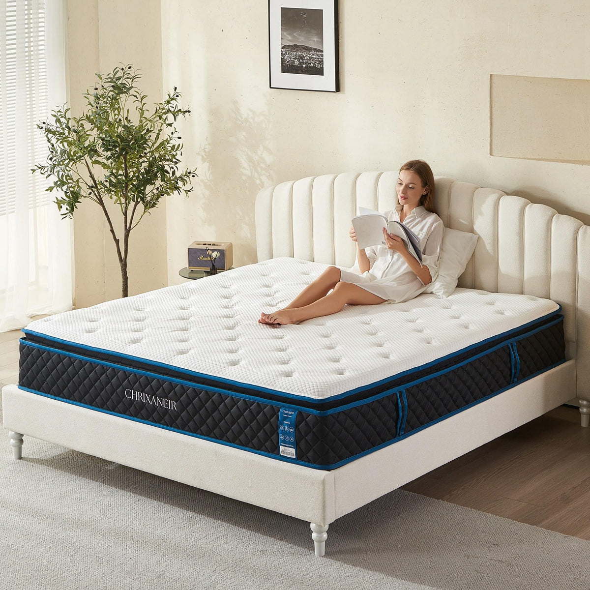 Chrixaneir 12 Inch Hybrid Mattress, Medium Firm Gel Memory Foam Mattress In A Box And Pocket Springs With Tencel Cover, Certipur