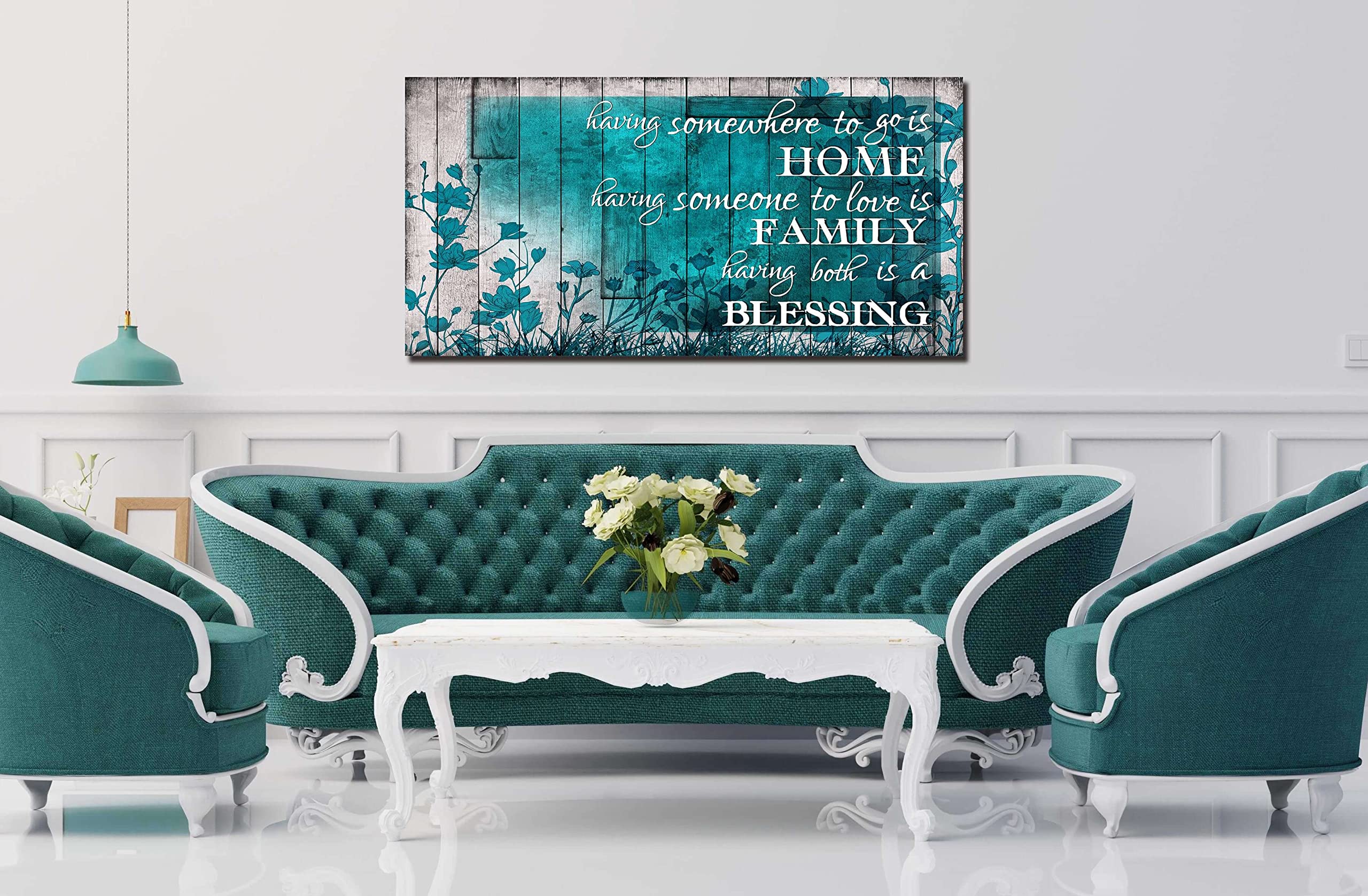 Laotoart Large Inspirational Wall-Art For Living Room - Teal Flower Home Office Decor - Big Motivational Canvas Wall Decor For B