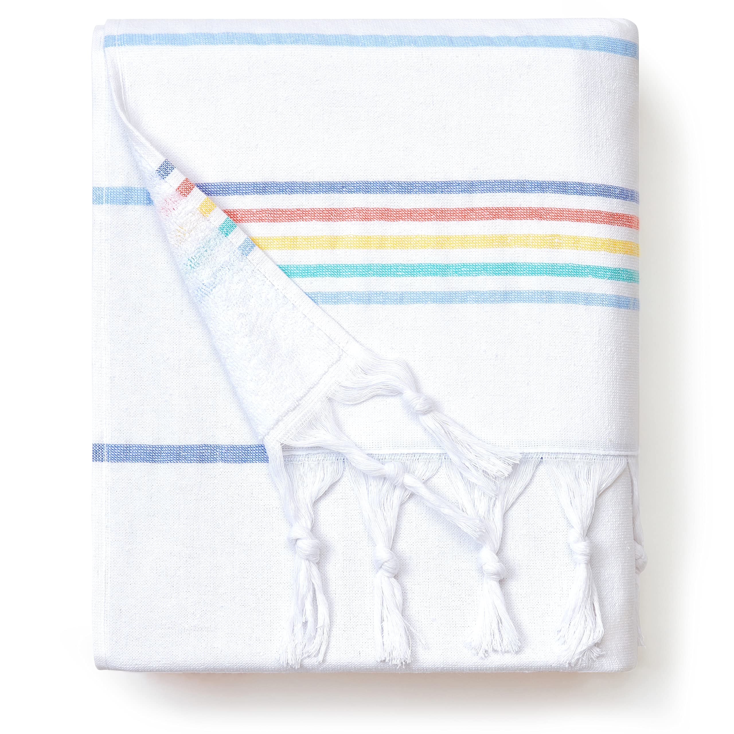 Laguna Beach Textile Co. Soft Turkish Fouta Beach Towel - Rainbow Stripe, 400 Gsm