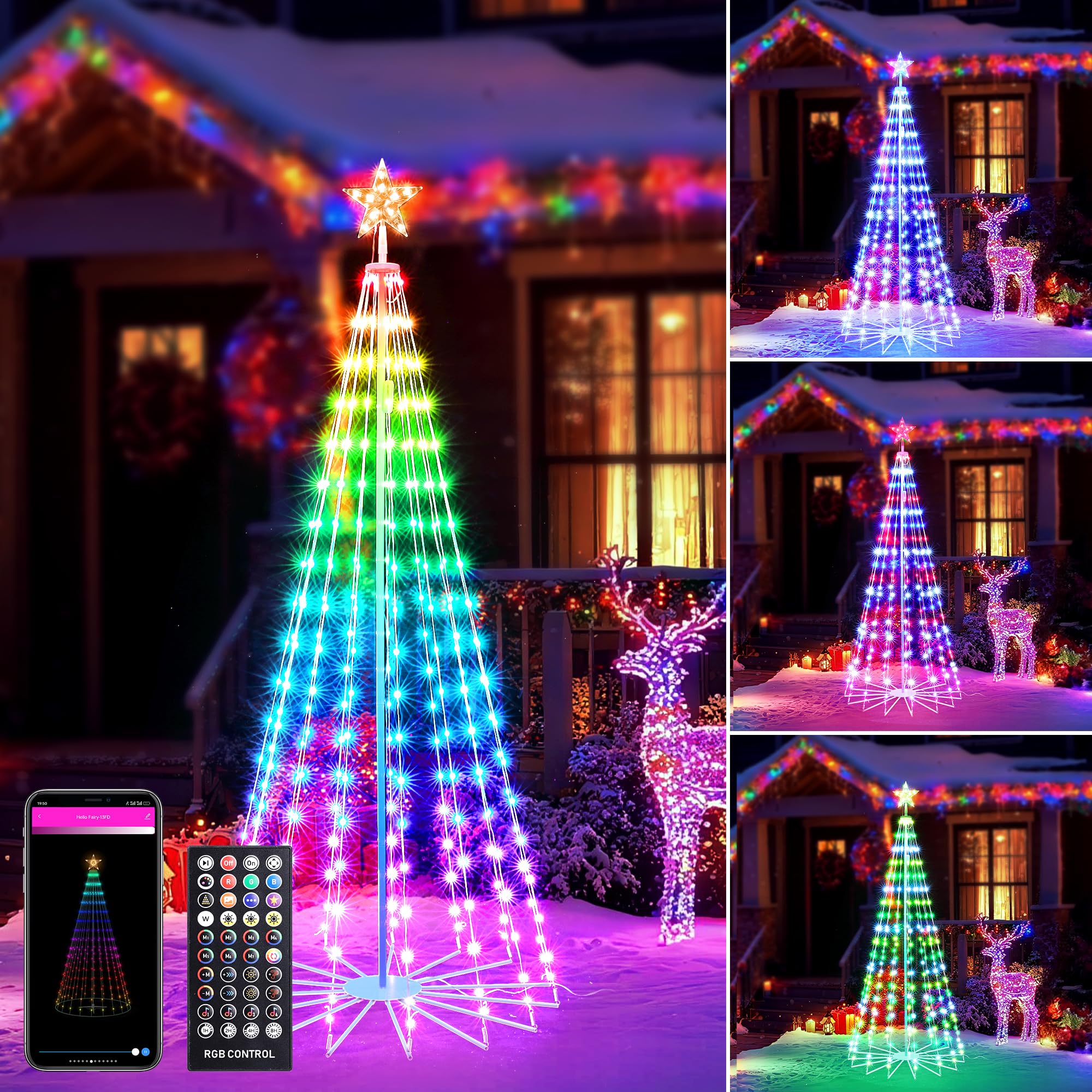 Joomer Christmas Tree Star Lights, 6FT 265LED Smart Orange Purple Light with Remote Timer Music Sync Bluetooth App Controlled RG