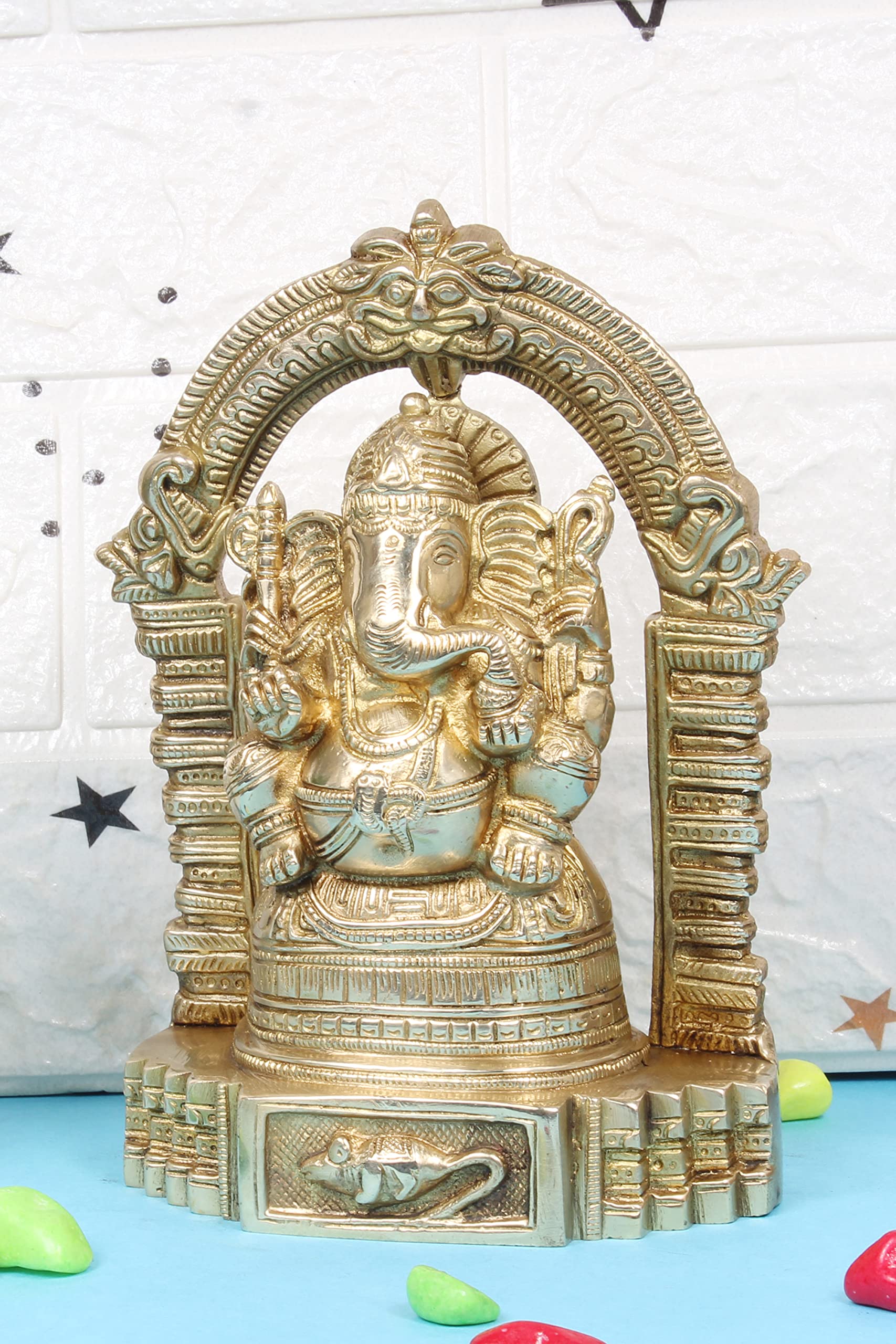Artvarko Brass Ganesha Idol Ganesh Bhagwan Sitting On Singhasana Large Statue God Ganpati Murti For Home Pooja Entrance Dcor 8 I