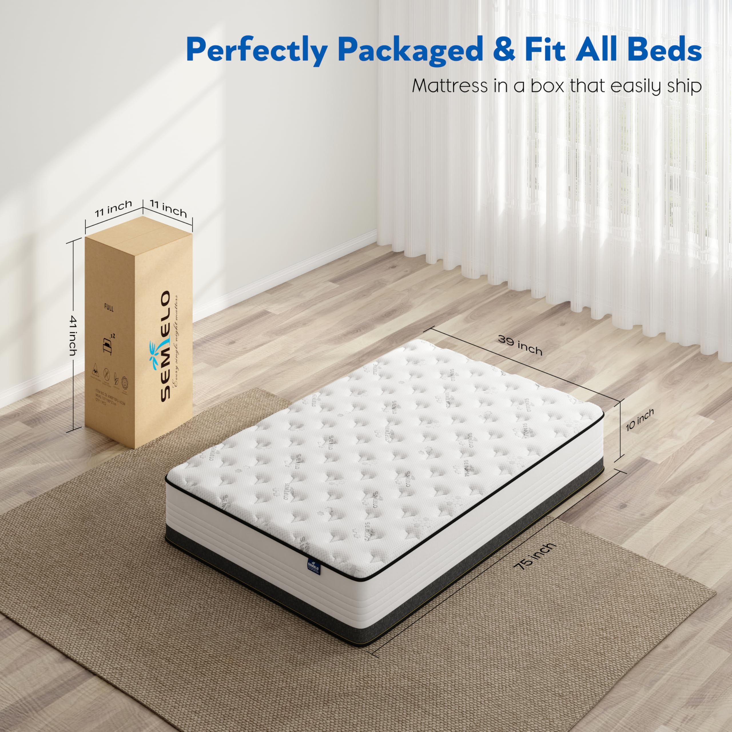 Semielo Twin Size Mattress 10 Inch, Memory Foam Hybrid Mattress Cool Sleepmedium Firmcertipur-Us Certified, Pressure Relieving B