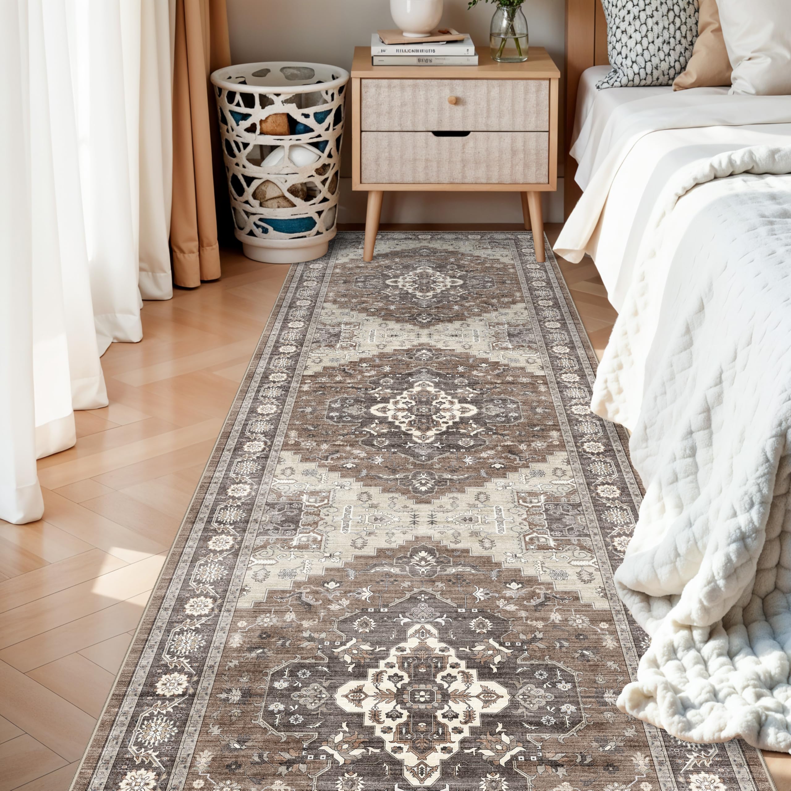 Washable 3x10 Long Hallway Runners, Vintage Ultra Soft Carpet for Hardwood Kitchen Bedroom Living Room Non Shedding Accent Rug F