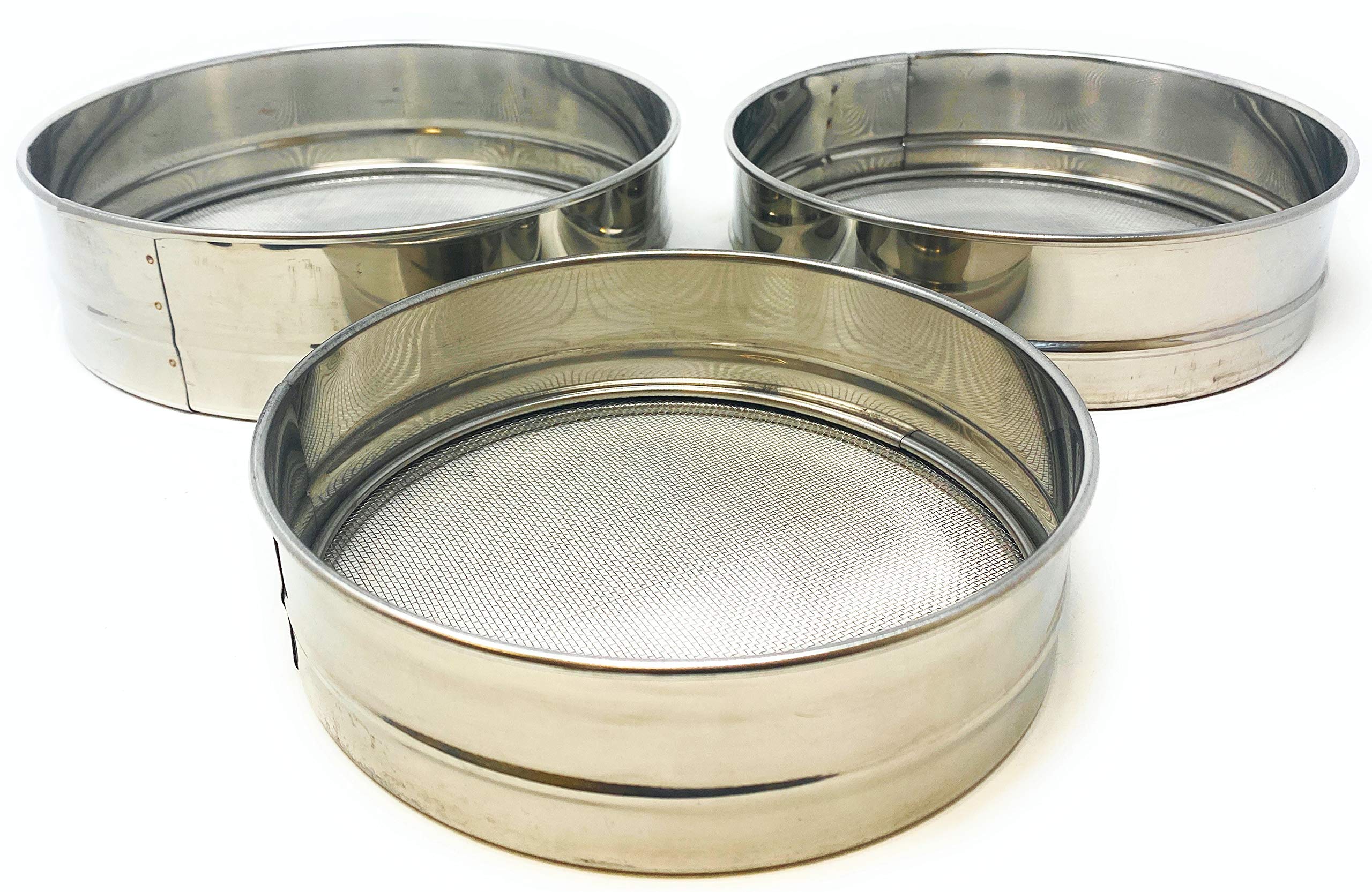 Rani Brand Stainless Steel Sieve Set of 3 - 6.7", 7.5", 8.25" for Flours, Seeds, Beans & Lentils - Silver Steel