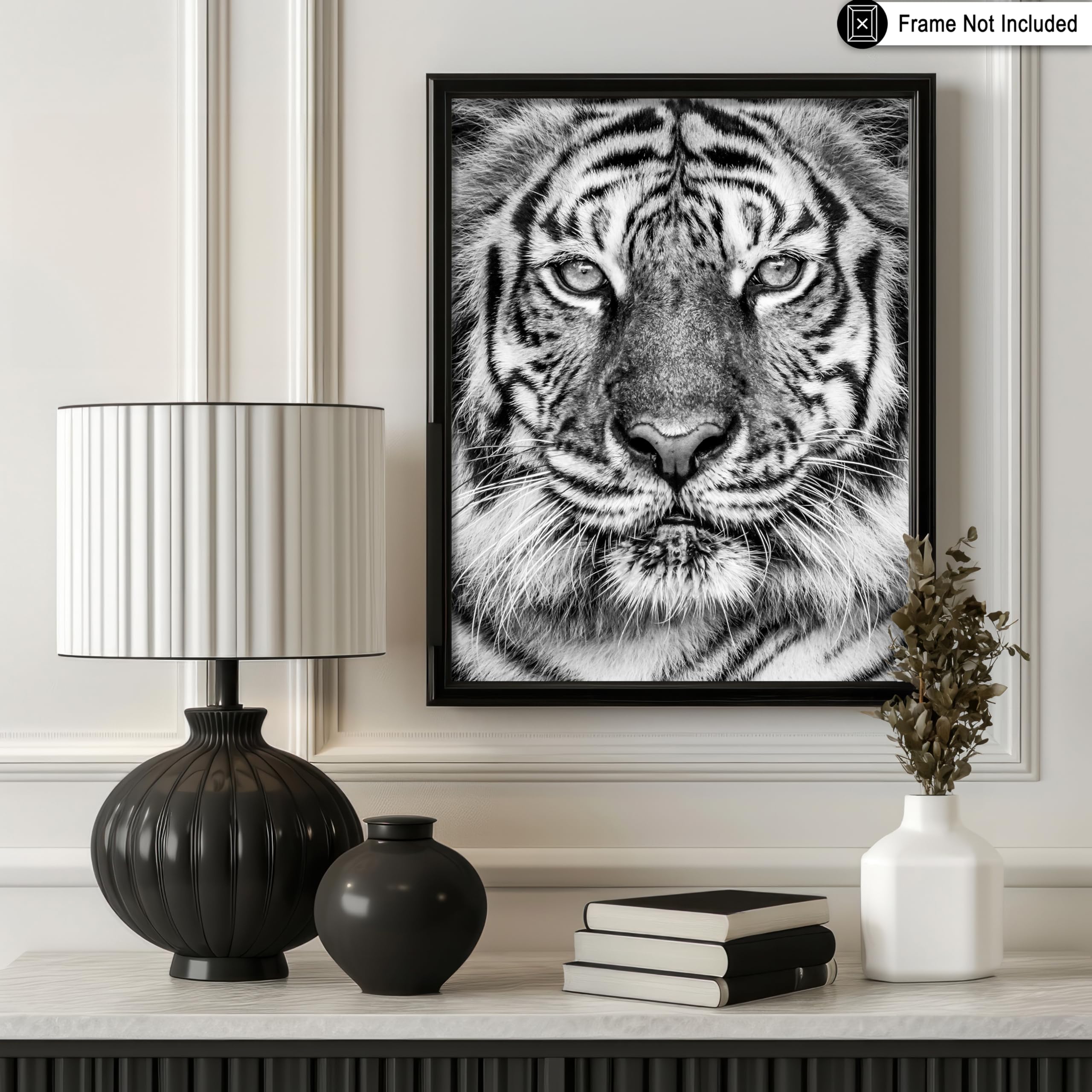Poster Master Tiger Print - Retro Portrait Poster - Black & White Art - Minimal Gift for Men, Women, Animal Lover - Great Wall D