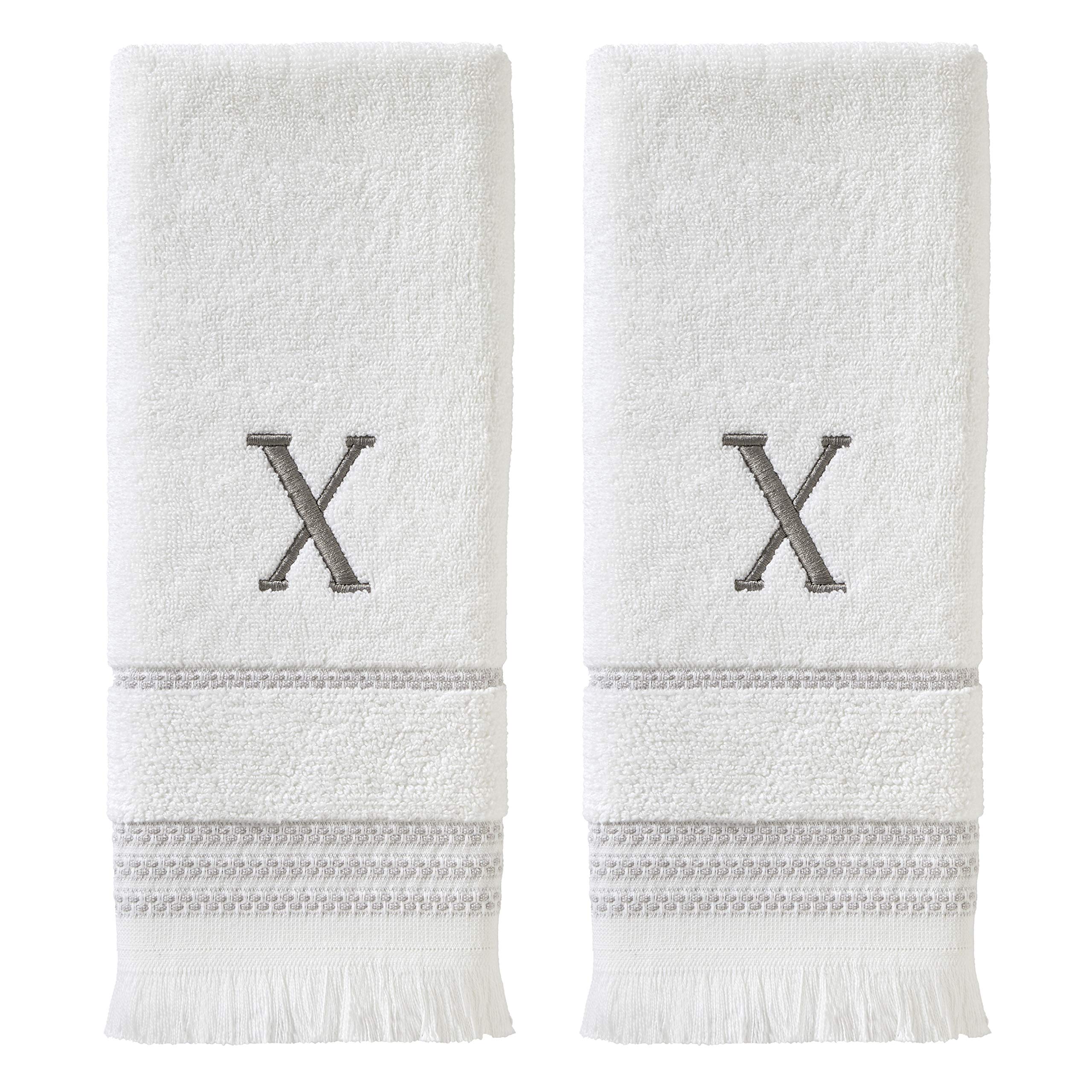 Skl Home Casual Monogram Hand Towel Set, X, 16X26, White 2 Count
