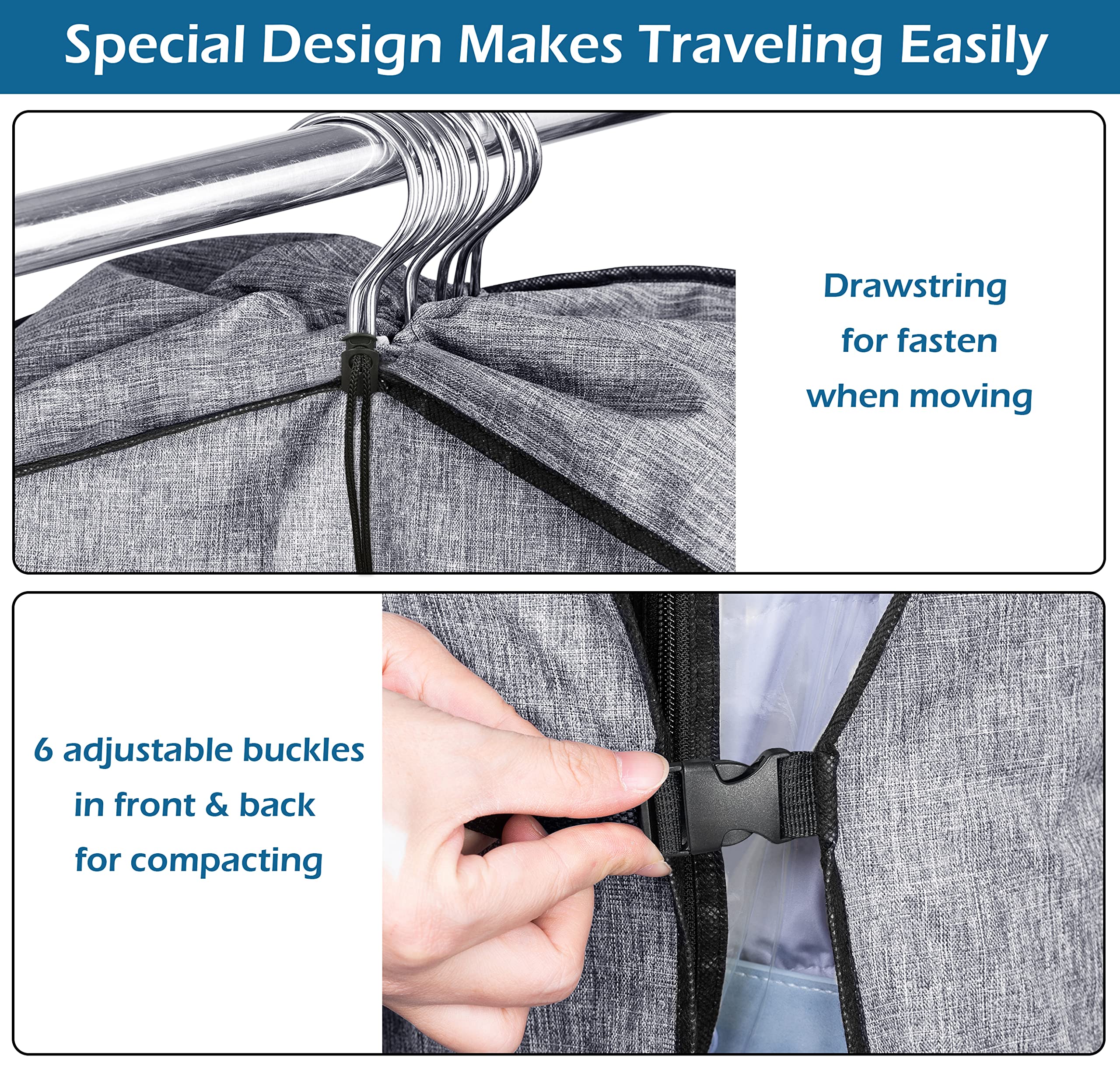 Misslo Hanging Garment Bags For Travel Suit Bags For Closet Storage 50'' Moving Bags For Clothes Dress Cover For Coat, Jacket, S