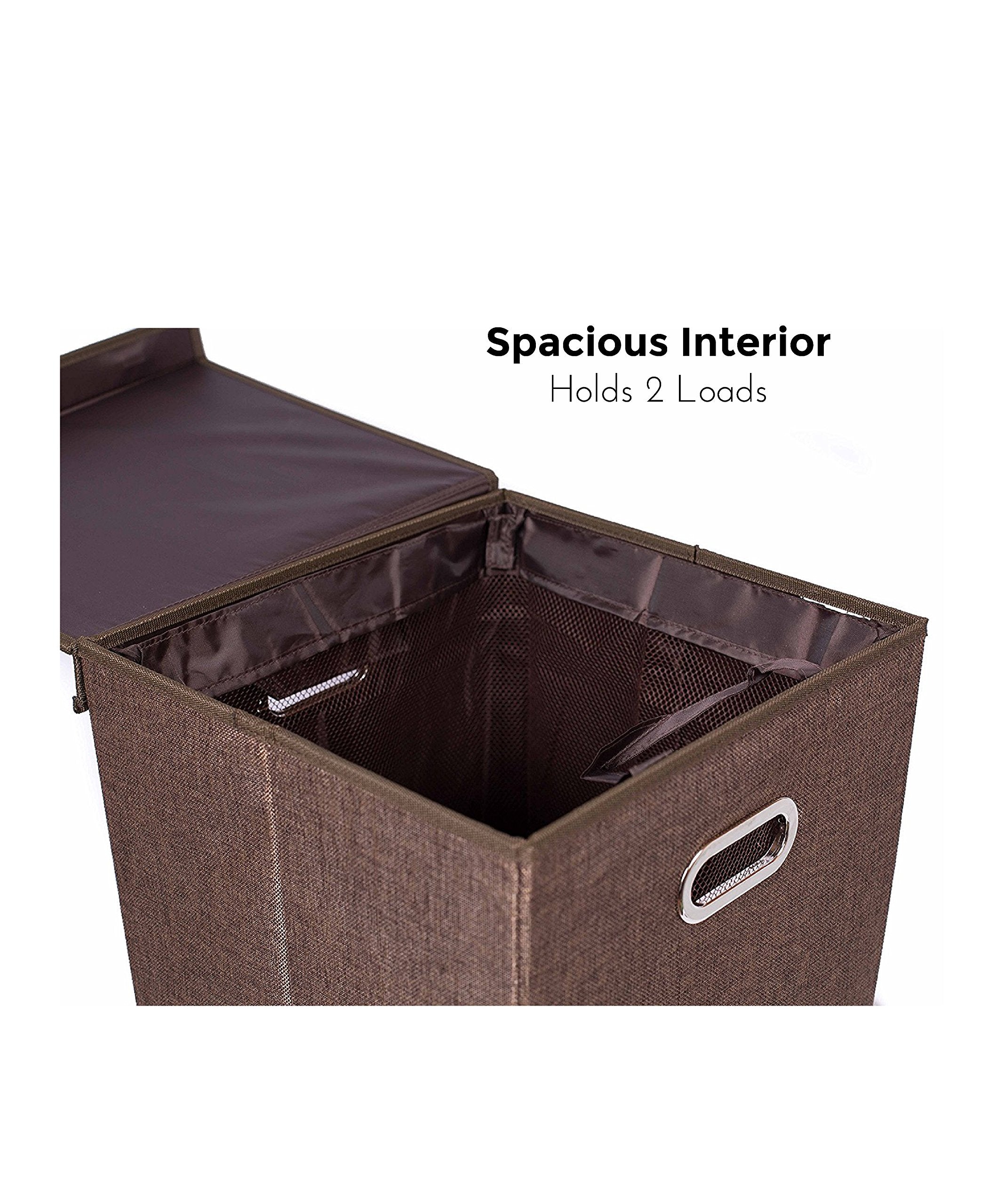 Birdrock Home Premium Linen Collapsible Laundry Hamper With 2 Load Capacity | Removable Mesh Bags, Magnetic Lid And Sturdy Mdf B